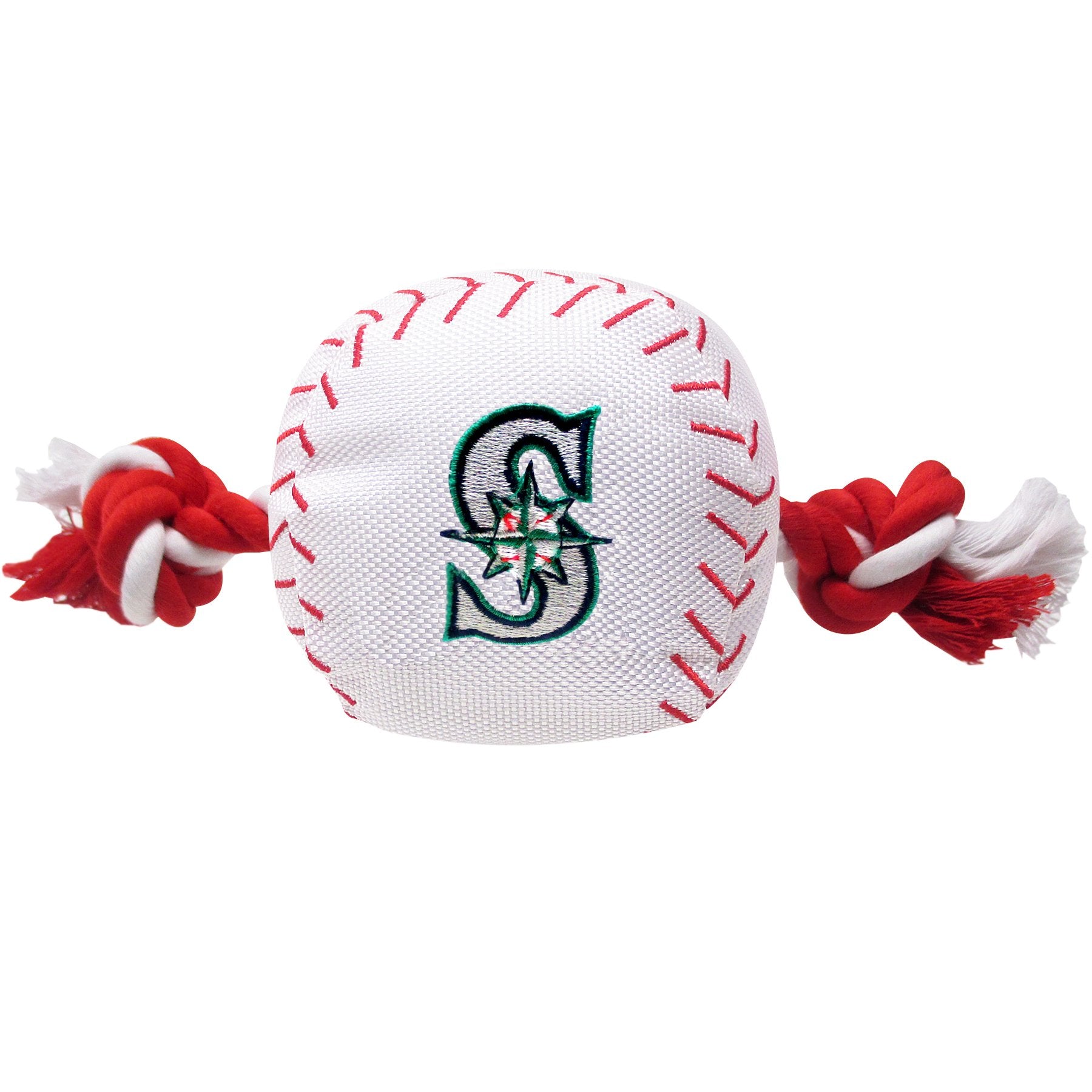 Mlb Seattle Mariners Baseball Rope Toy For Dogs & Cats. Tough Nylon, Sporty Baseball Design, Heavy-Duty Ropes With Inner Squeake