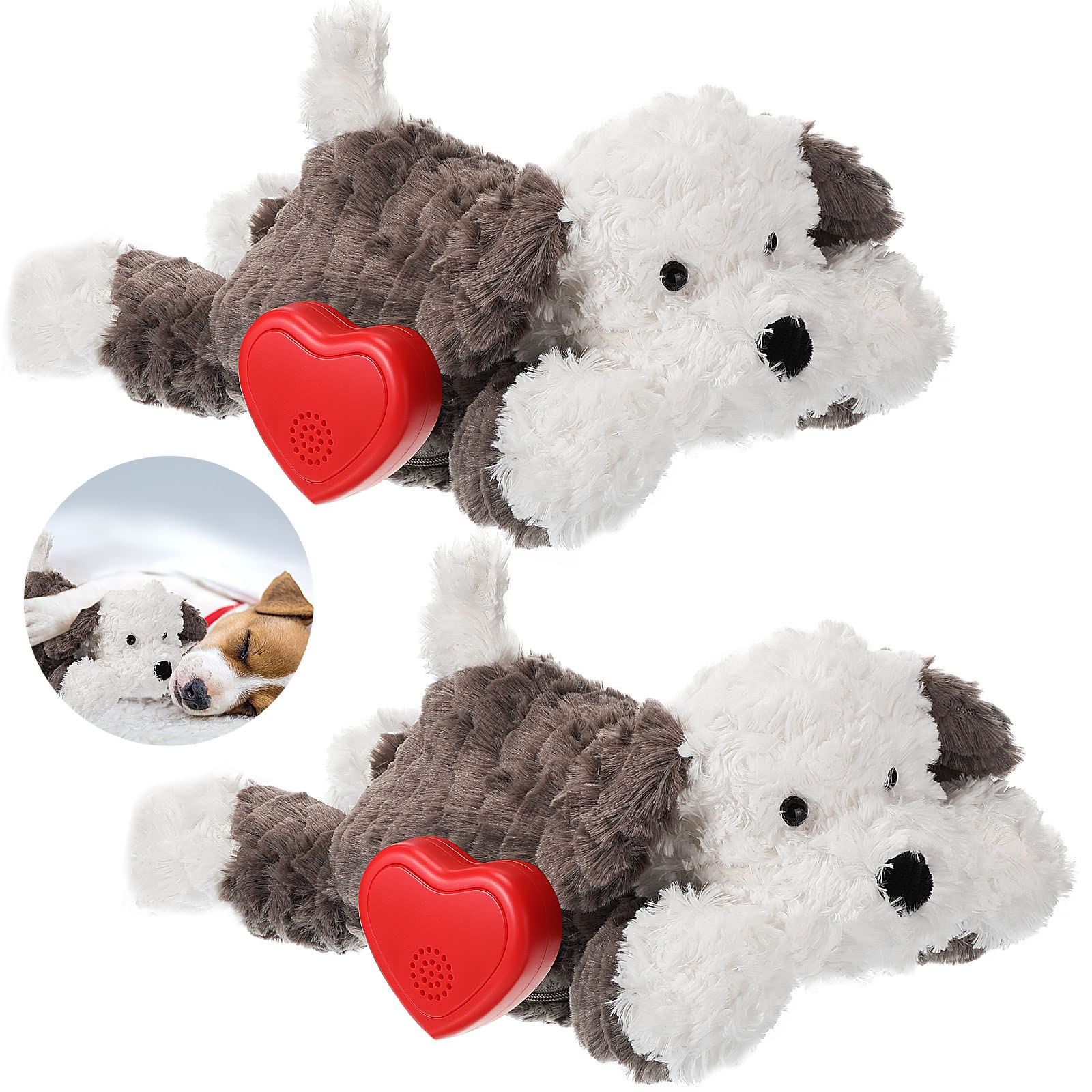 Liliful 2 Pack Puppy Heartbeat Toy Stuffed Puppy for Sleep Aid Plush Animals Dog Toy with Beating Heart Relief Separation Anxiet