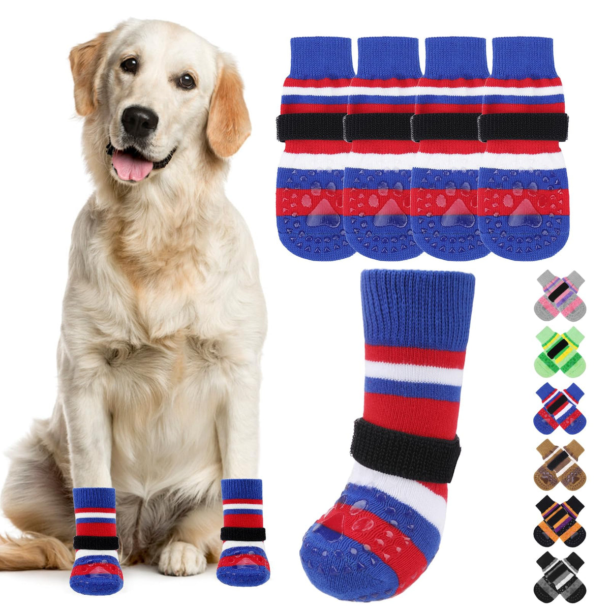 Kooltail Anti Slip Dog Socks For Hardwood Floors To Prevent Licking Paws With Grippers, 2 Pairs Paw Protector, Double Sides Stri