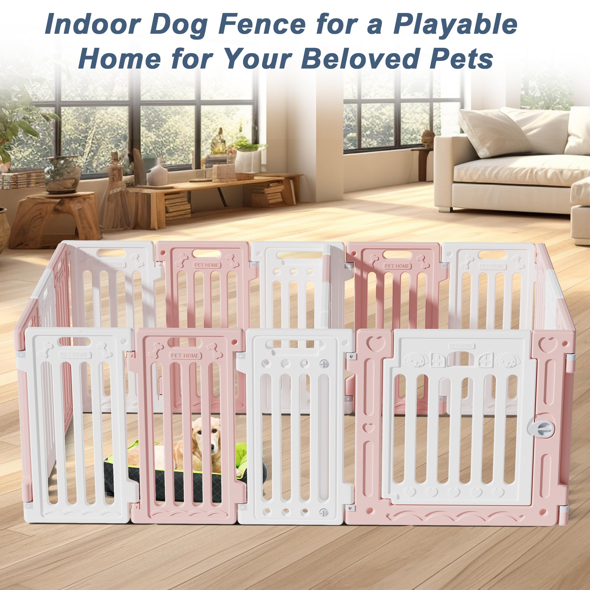 Aoole 2 Room Dog Playpen With Door,Diy Shape Combination Puppy Pen,16-Panel+2 Link Piece+Large Door+Small Door,25.5'' H Dog Fenc