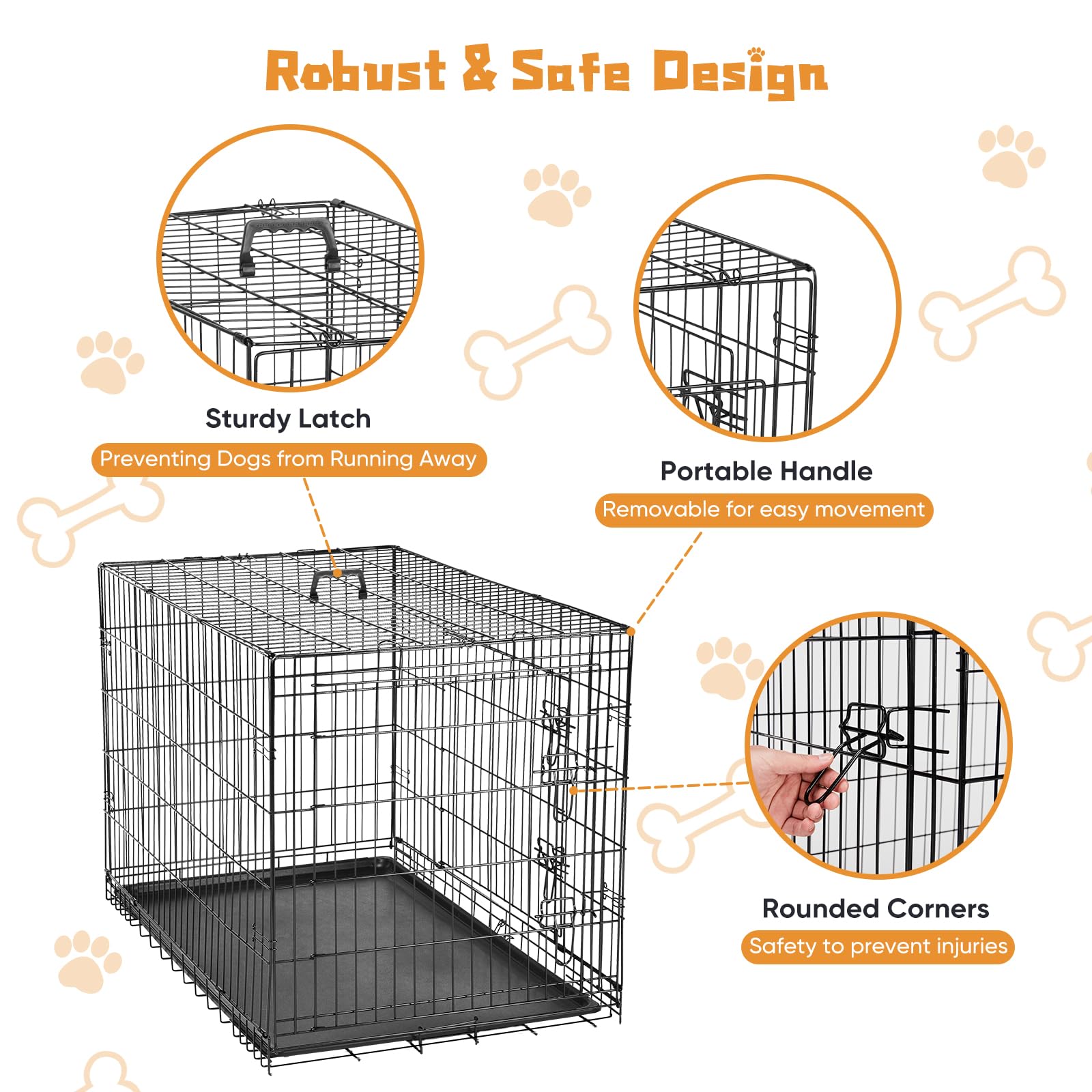 Dumos Dog Crate, 42 Inch Large Double Door Dog Cage With Divider Panel And Plastic Leak-Proof Pan Tray, Folding Metal Wire Pet K
