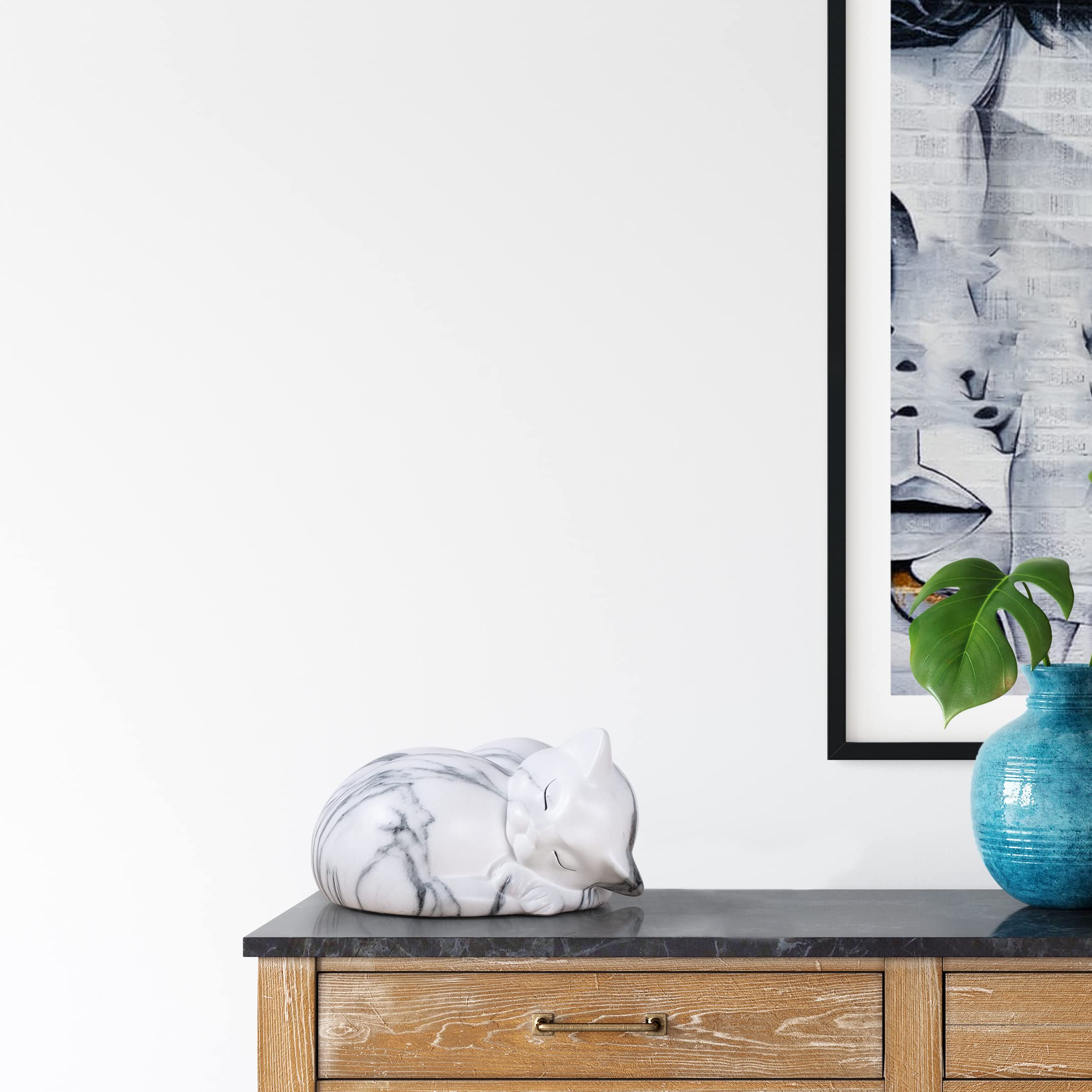 Kriss Art Pet Urns,Sleeping Resin Cremation Cat Urn, Cat Urns For Ashes, Small Animal Urn (White)