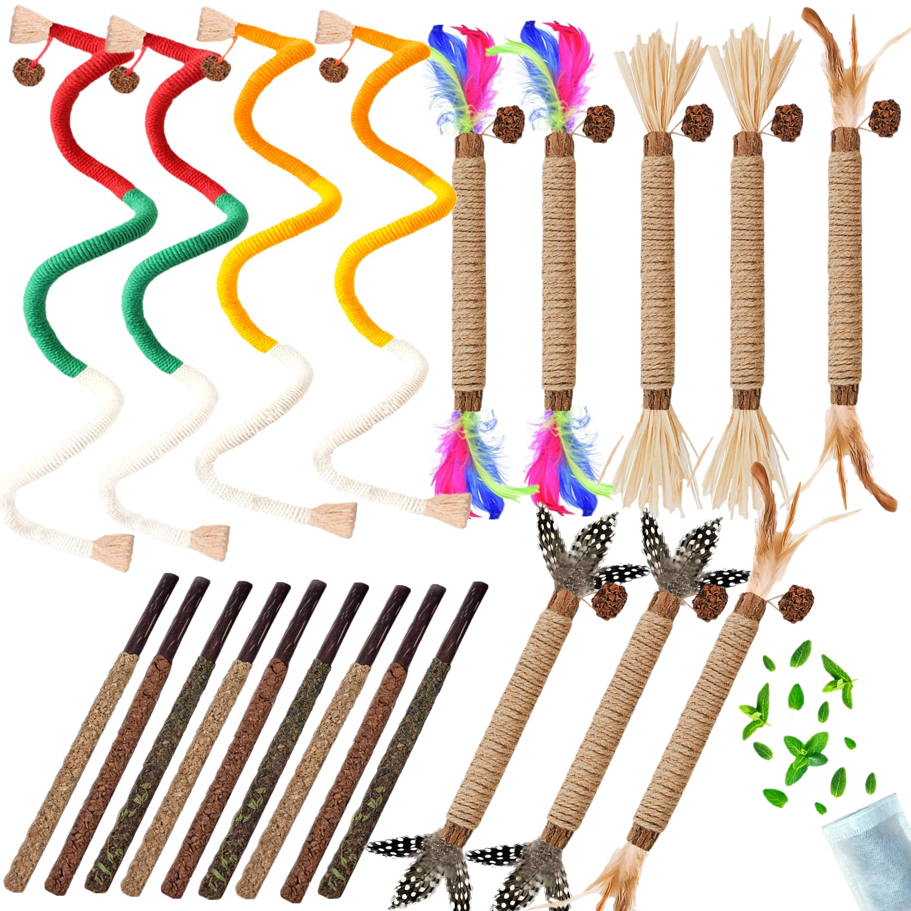 NSWXZDS Cat Toys for Indoor Cats 21pcs Kitten Chew Self Play Kitty Dental Rope Interactive Catnip Toy Refillable Matatabi Treats