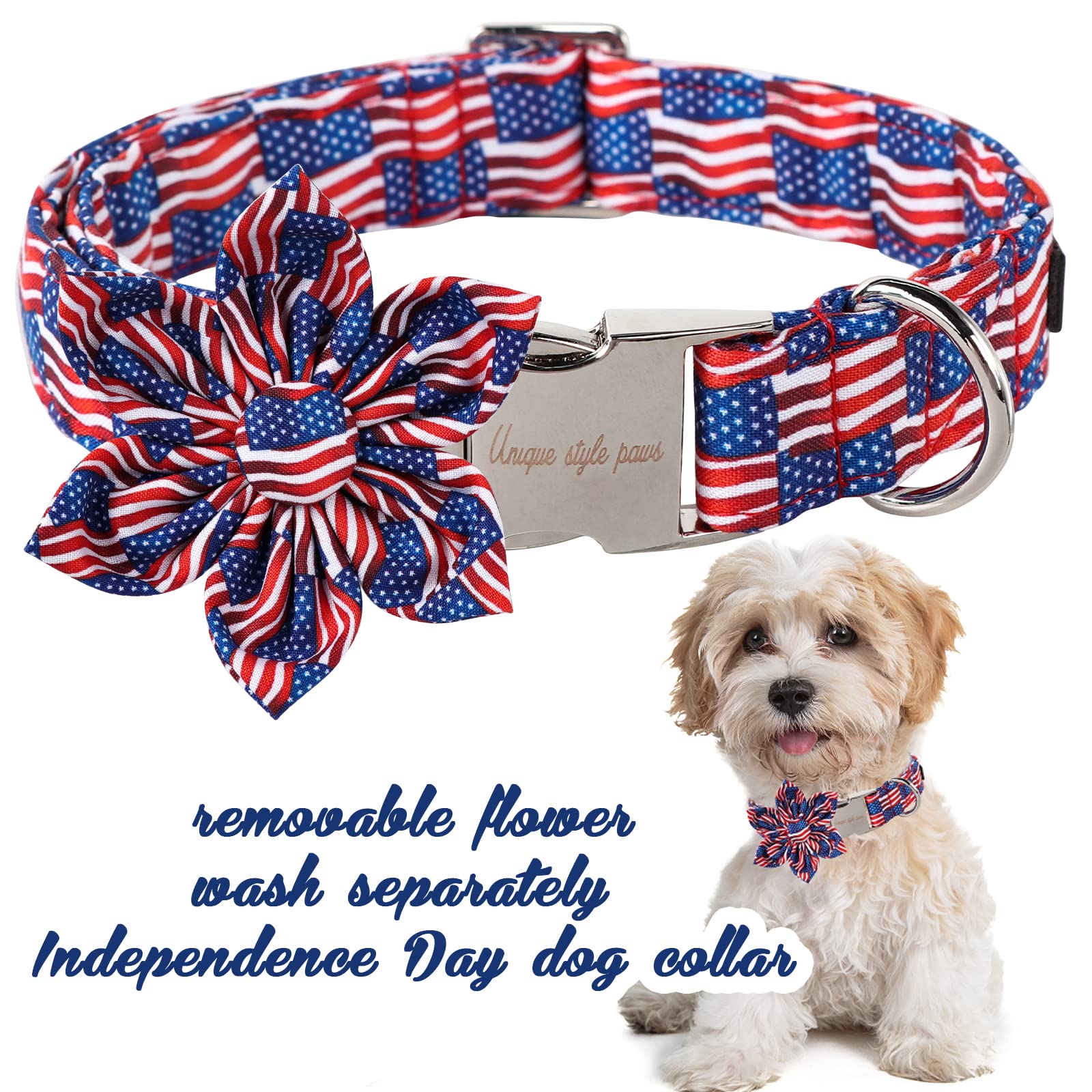 Unique Style Paws Independence Day Flag Dog Collar, Best For Small Medium Large Boys Girls Dogs