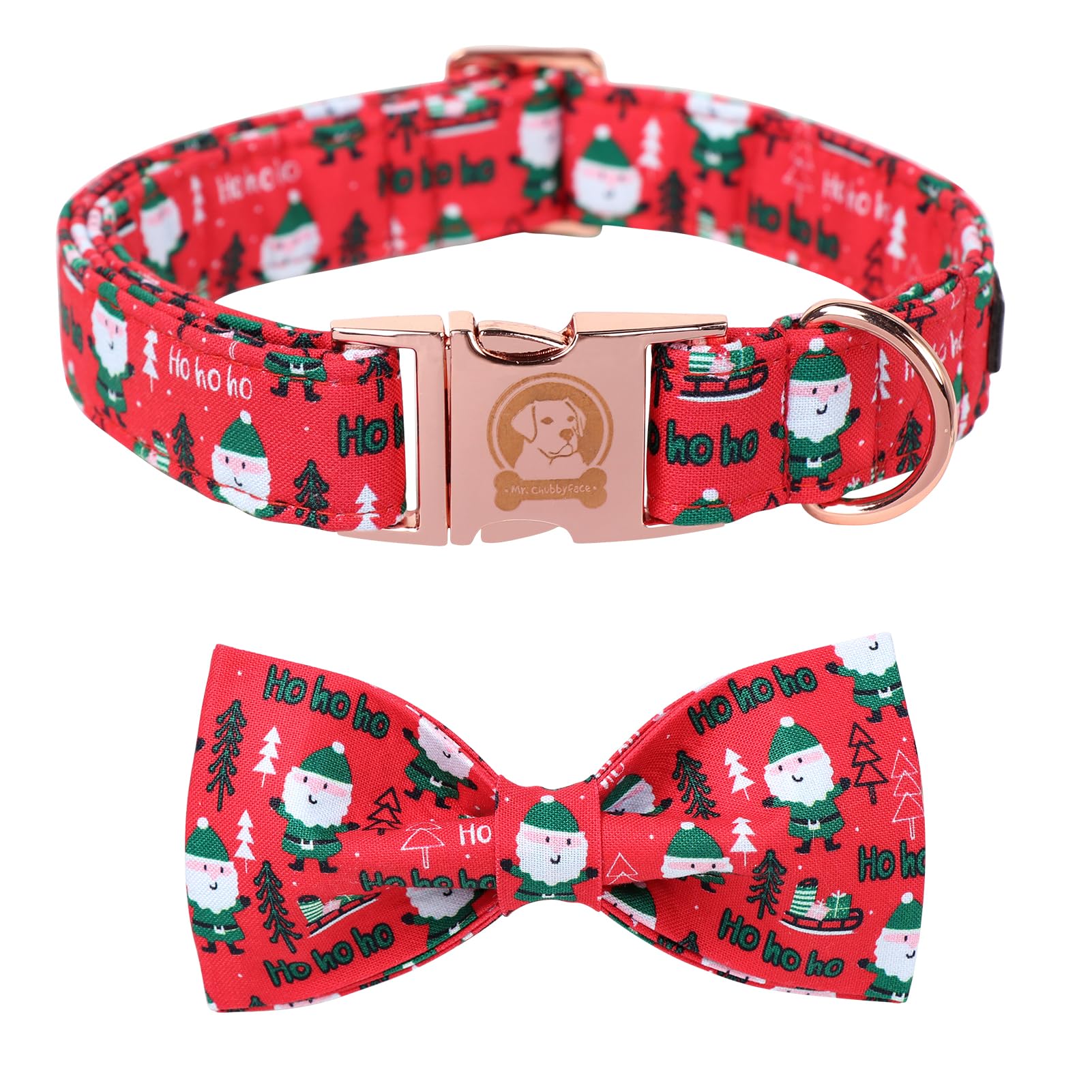 Mr. Chubbyface Santa Claus Dog Collar With Bowtie, Cotton Boy Girl Dog Collars With Metal Buckle Cute Christmas Collars For Pupp