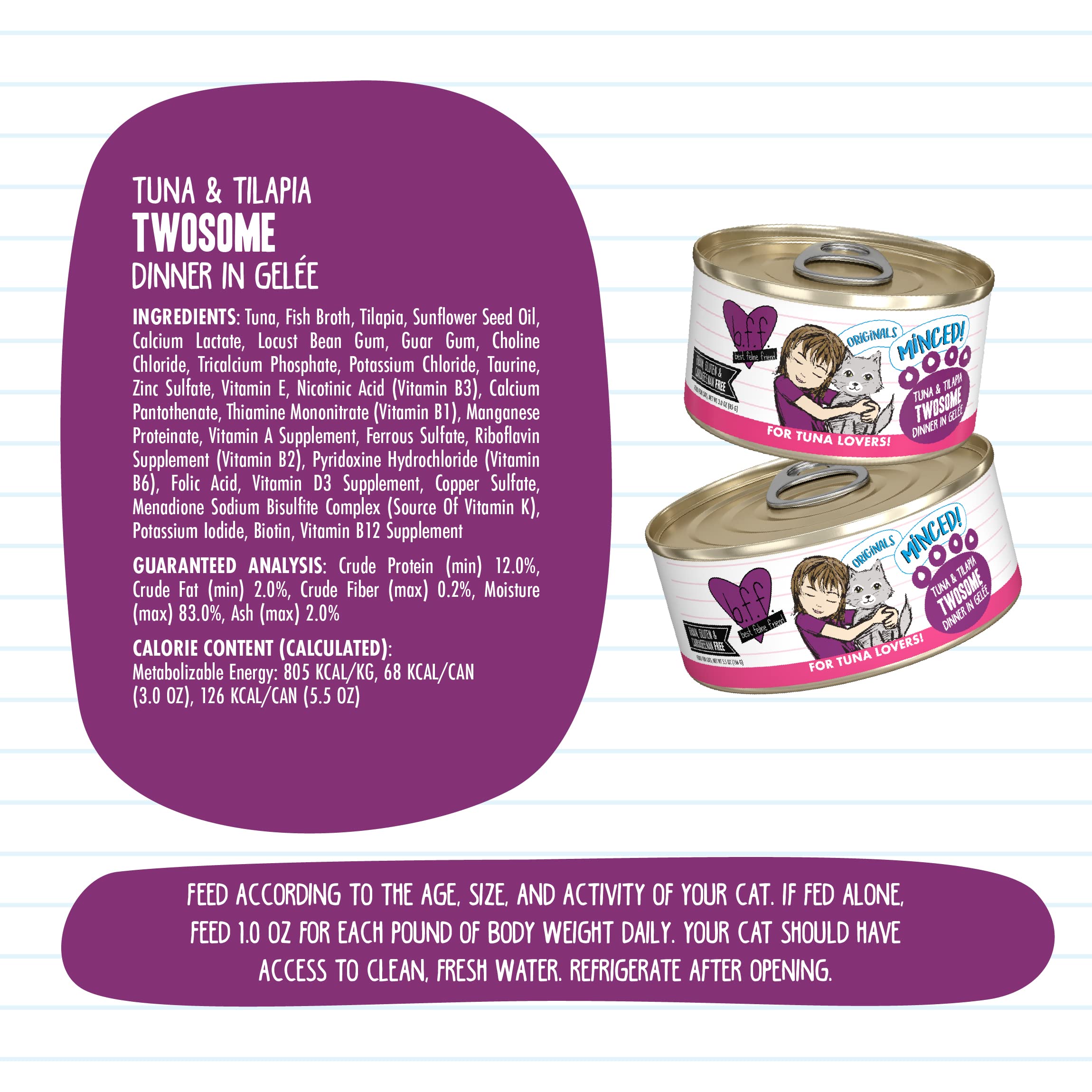 Weruva Best Feline Friend (B.F.F.) Tuna & Tilapia Twosome with Tuna & Tilapia in Gel  e Cat Food, 5.5oz Can (Pack of 24)