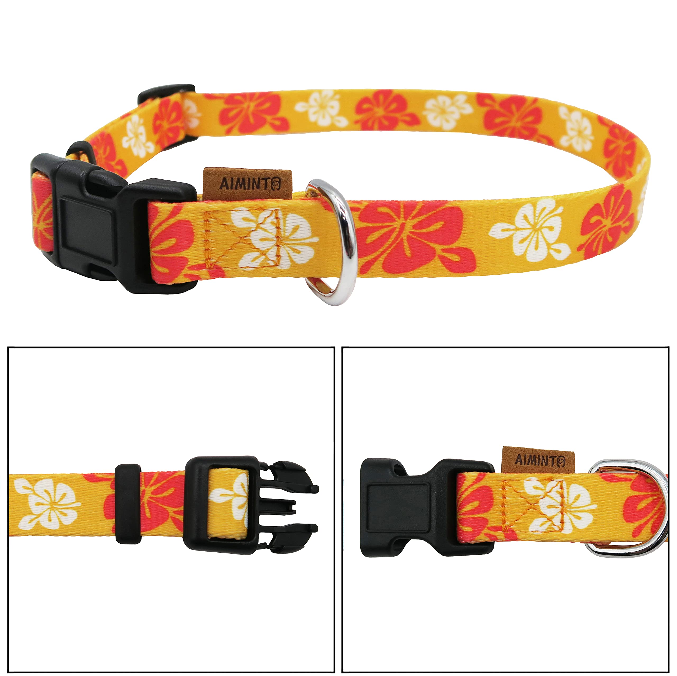 Aiminto Dog Collar, Cute Floral Pattern, Soft And Adjustable Collar With Quick Release Buckle (M (Neck 14-24'', Width 3/4''), Ha