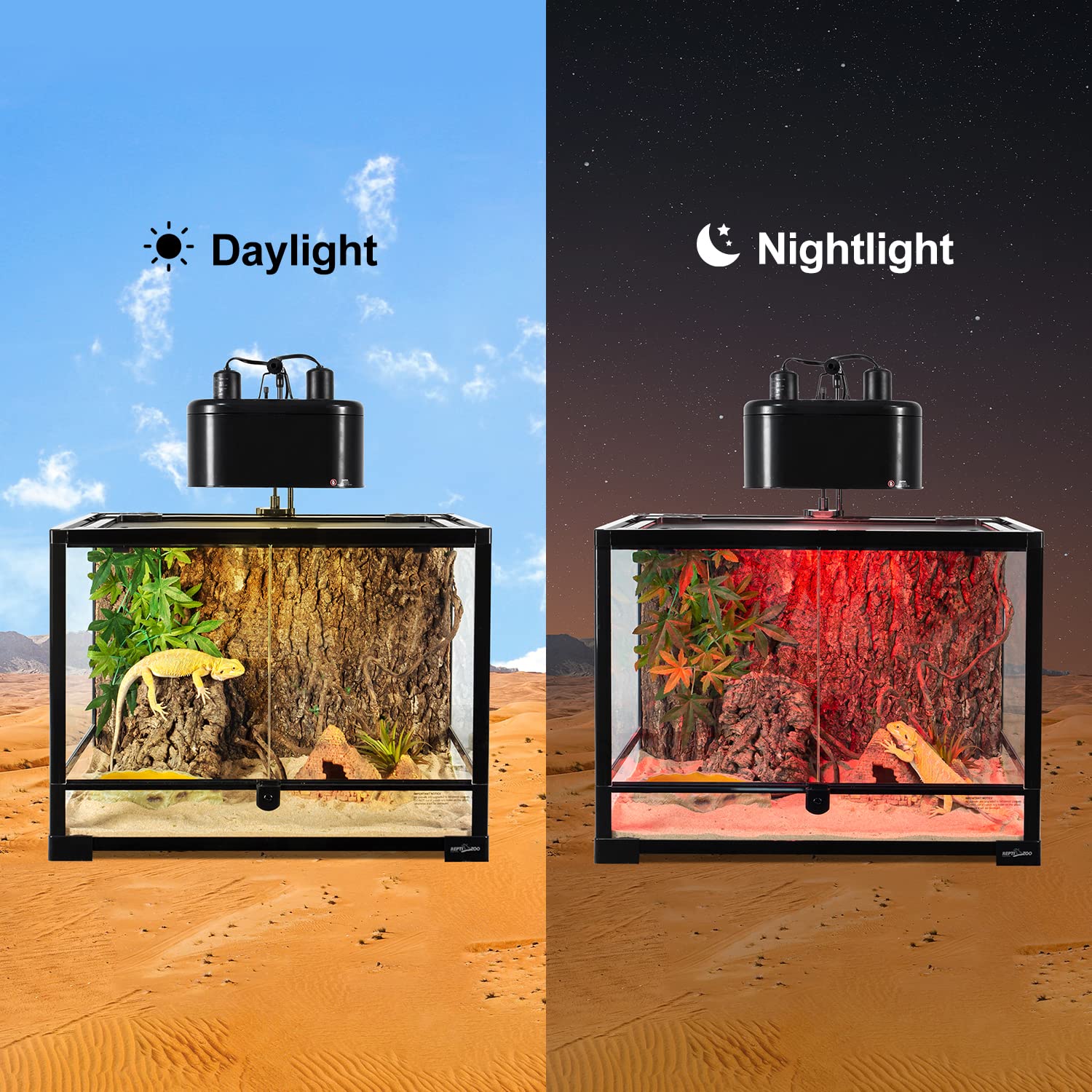 Reptizoo 75W Reptile Heat Lamp Bulb 2Pcs Day & Night Heat Lamp Combo Pack Include Nightlight Infrared Heat Emitter And Uva Daylight Heating Lamp