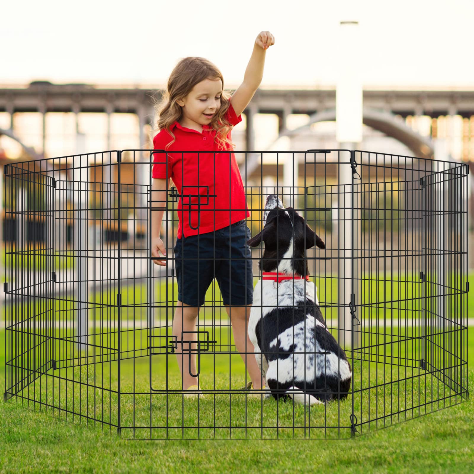 Pet Playpen Dog Pen Foldable Dog Exercise Fence 8 Panels 30 Inch Kennels Pet Playpen Options Ideal For Pet Medium Animals Outdoo