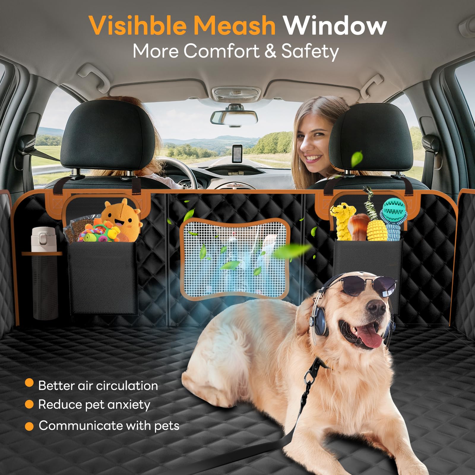 Chioratree Back Seat Extender for Dogs,Hard Bottom,Waterproof Dog Car Seat Cover for Back Seat Holds 450 lbs - Detachable, Scrat