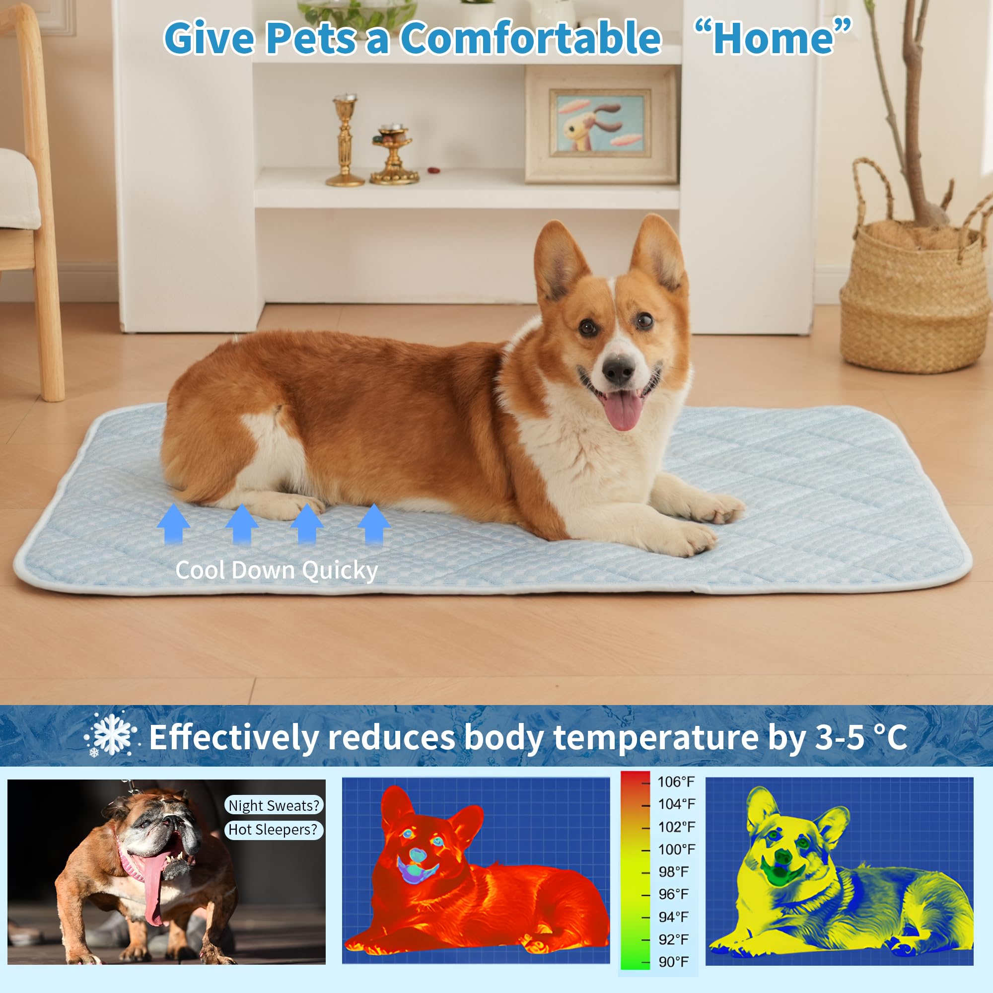 Dog Cooling Mat, 36''X24''Washable Cooling Mat For Dog, Foldable Kennel Pet Bed, Cool Pad (Cool &Warm Surface) For All Seasons U