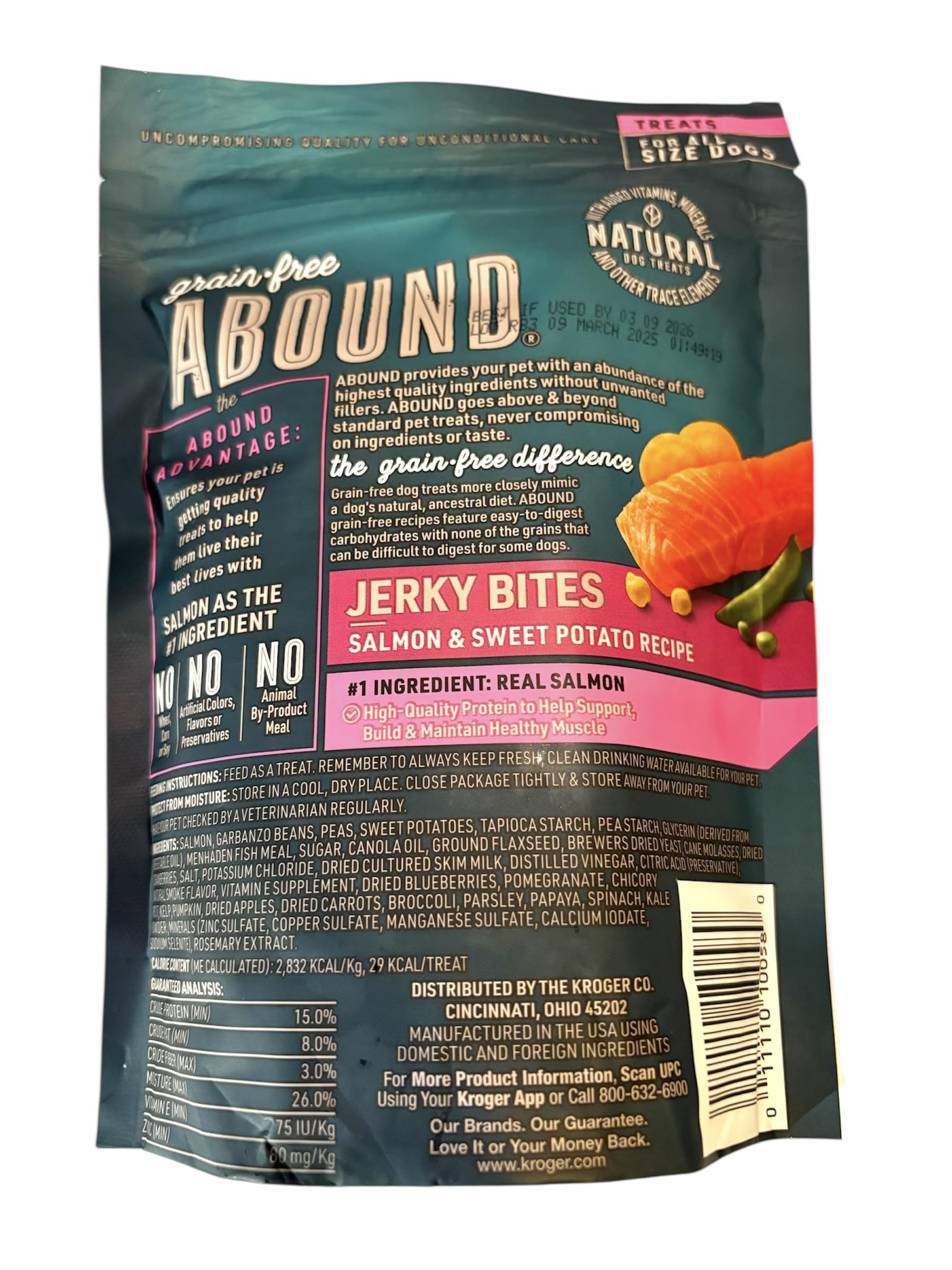Abound Grain Free Natural Salmon & Sweet Potato, Jerky Bites Dog Treats - 12 Oz