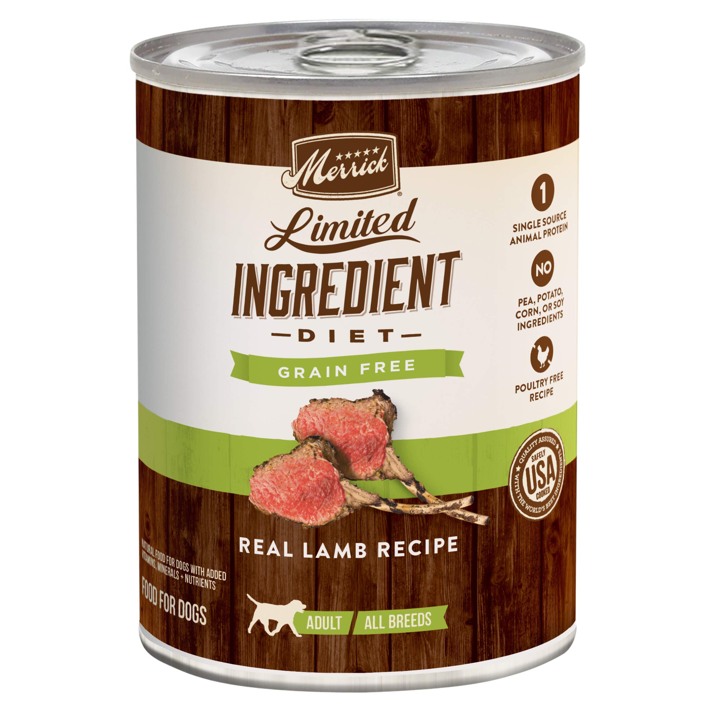 Merrick Limited Ingredient Diet Premium Grain Free Wet Dog Food, Healthy And Natural Canned Dog Food With Lamb - (Pack of 12) 12