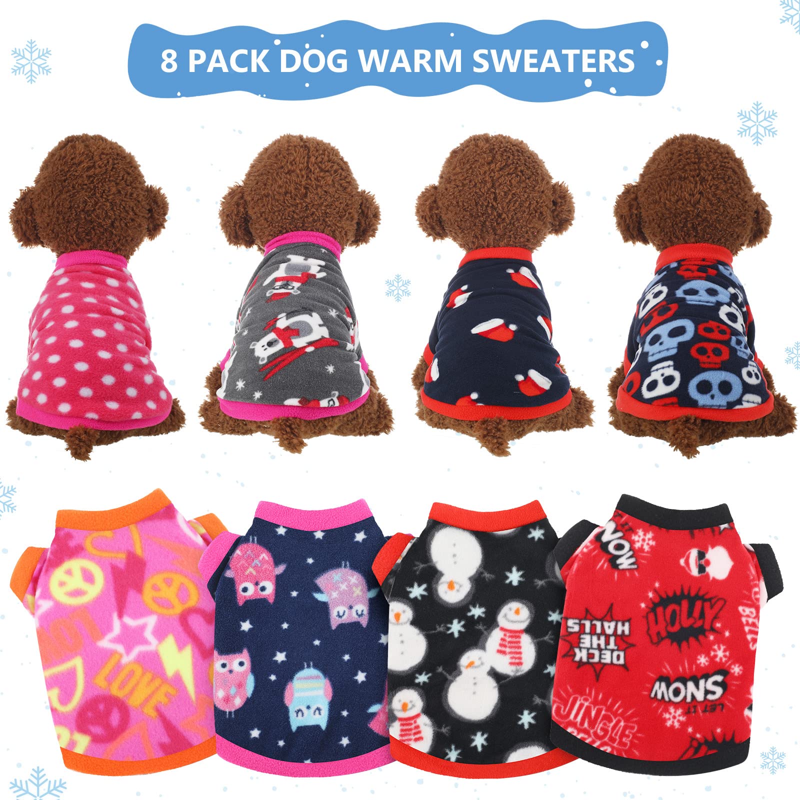 8 Pieces Dog Sweaters Winter Chihuahua Clothes Outfits Dog Warm Shirt Winter Puppy Clothes For Winter Colorful Thickening Dog Pajamas For Pets Pup Dog Cat, X-Small