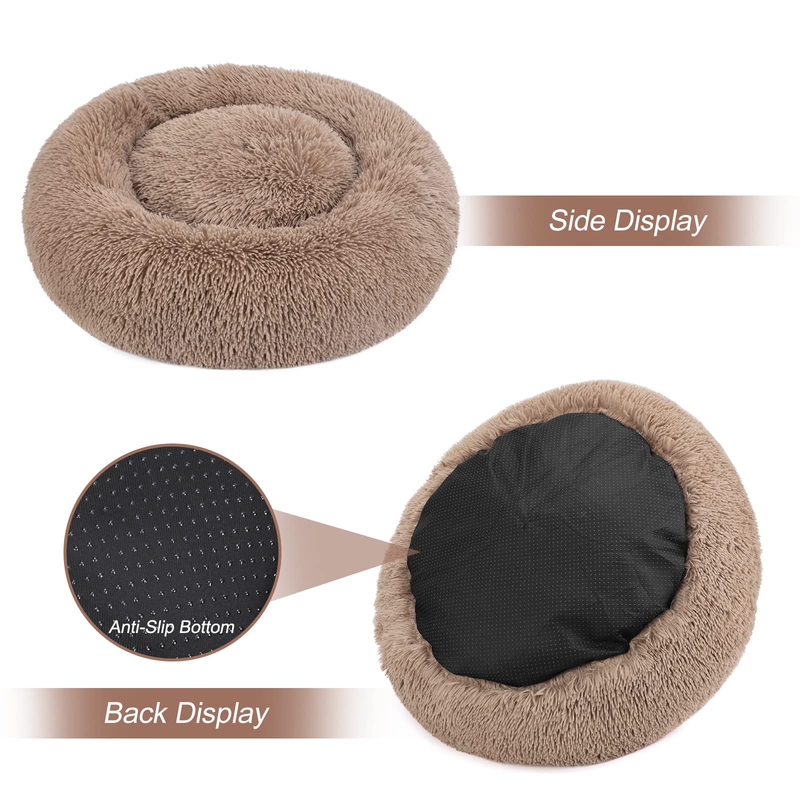 Mixjoy Calming Cat Beds For Indoor Cats, 20'' Kitten Donut Bed For Pet Up To 15Lbs, Fluffy Small Cat Cuddler Bed, Anti-Anxiety P