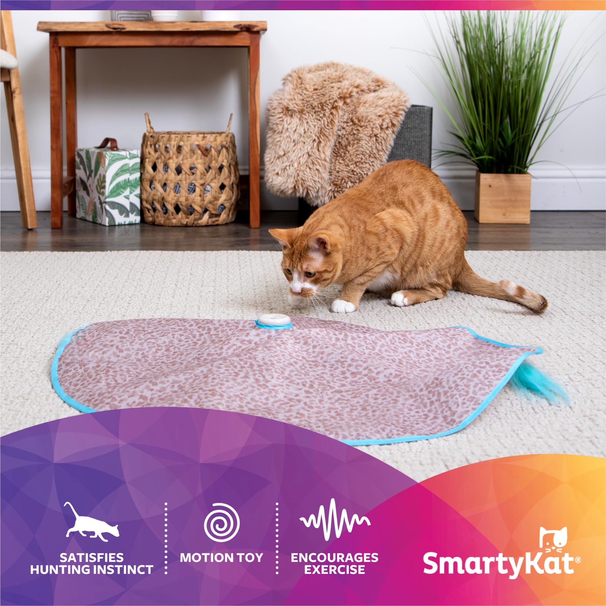SmartyKat Hidden Hijinks Toy for Indoor Cats & Kittens, Electronic Interactive Motion Toy, Featuring Teaser Wand, Plus Replaceab