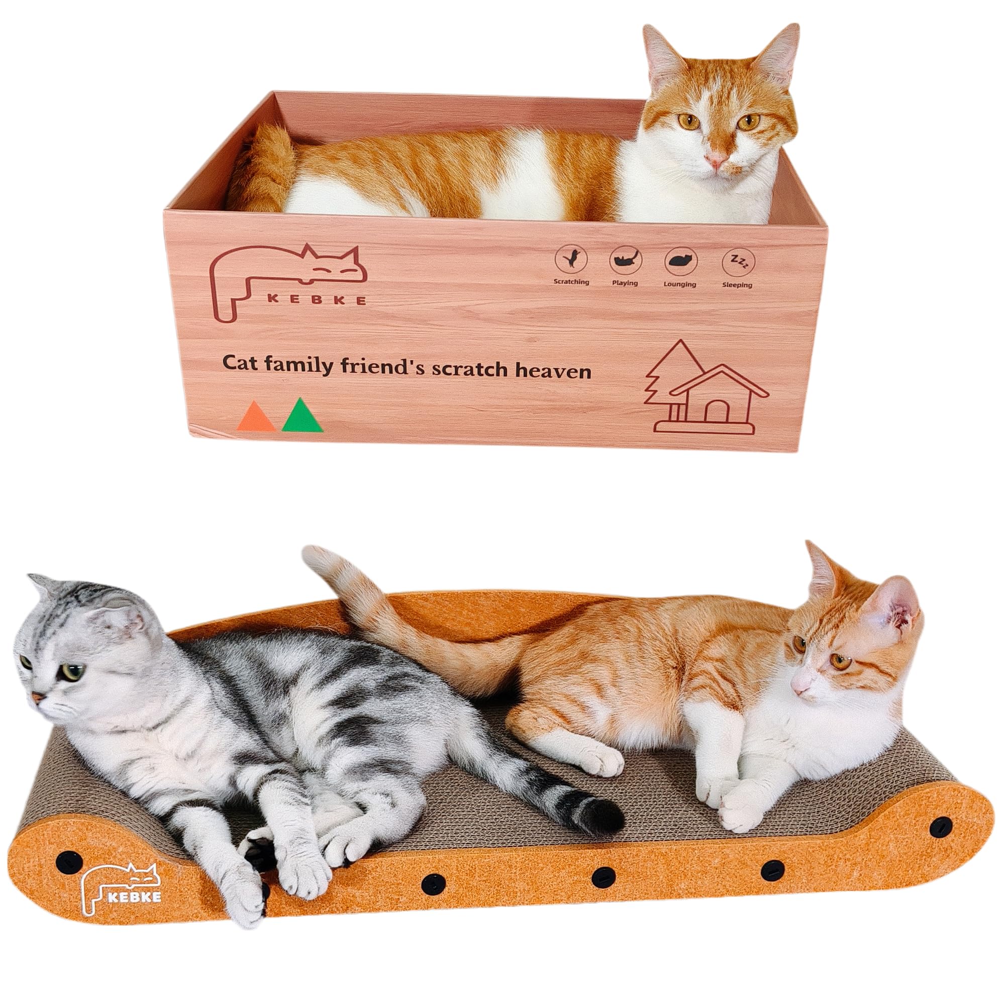 KEBKE Cat Scratcher Bed 27 Inch Cat Couch Scratcher &16 Inch Cat Scratch Box with Refillable Scratch Pad Cat Scratchers for Indo