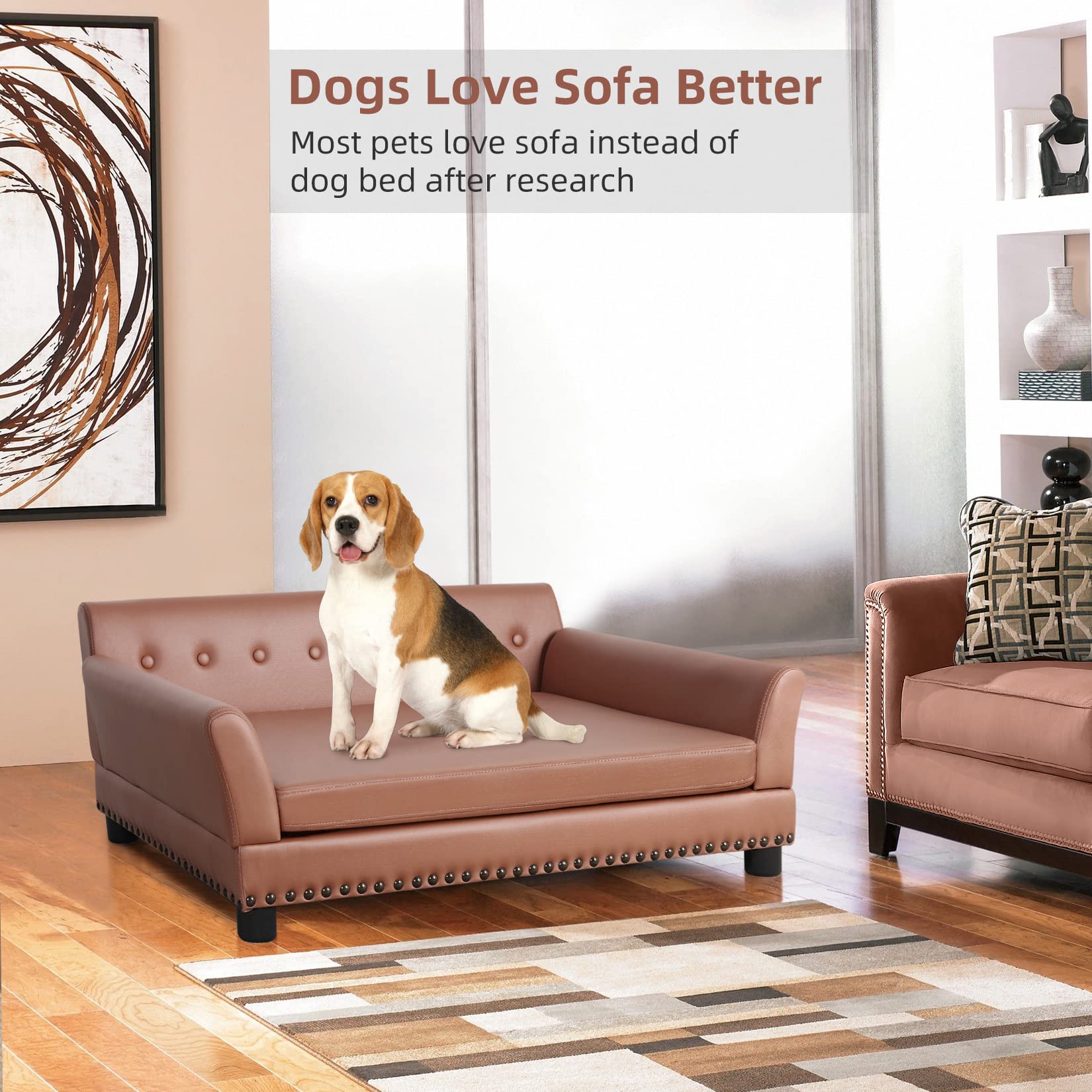 Bingopaw Large Dog Sofa Bed: Dogs Indoor Raised Lounge Chaise Couches Made By Faux Leather - Big Fancy Doggy Furniture Style Bed