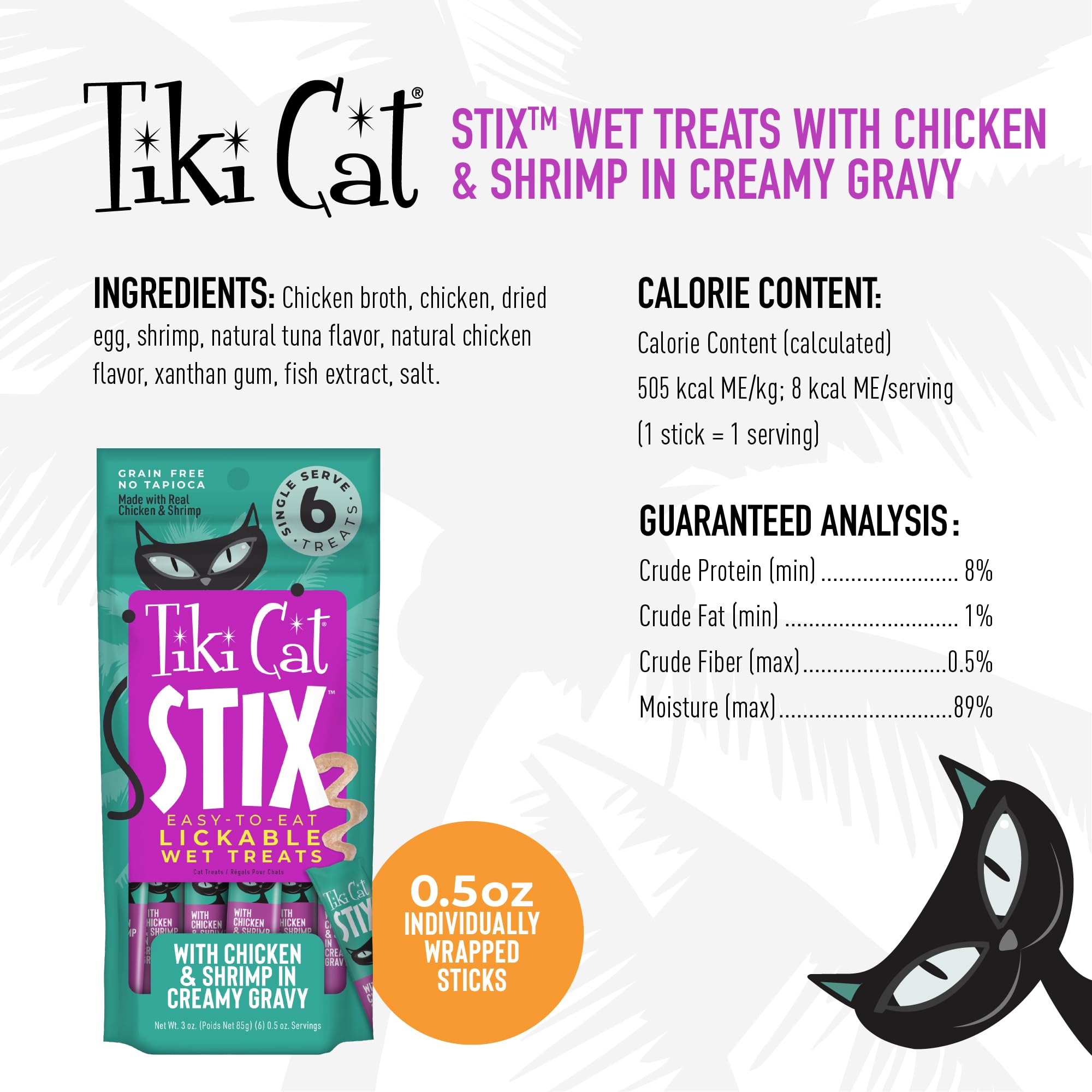 Tiki Cat Stix Mousse Treats, Single Serve Indulgent Lickable Treat or Dry Food Topper, Chicken and Shrimp in Creamy Gravy, 0.5 o