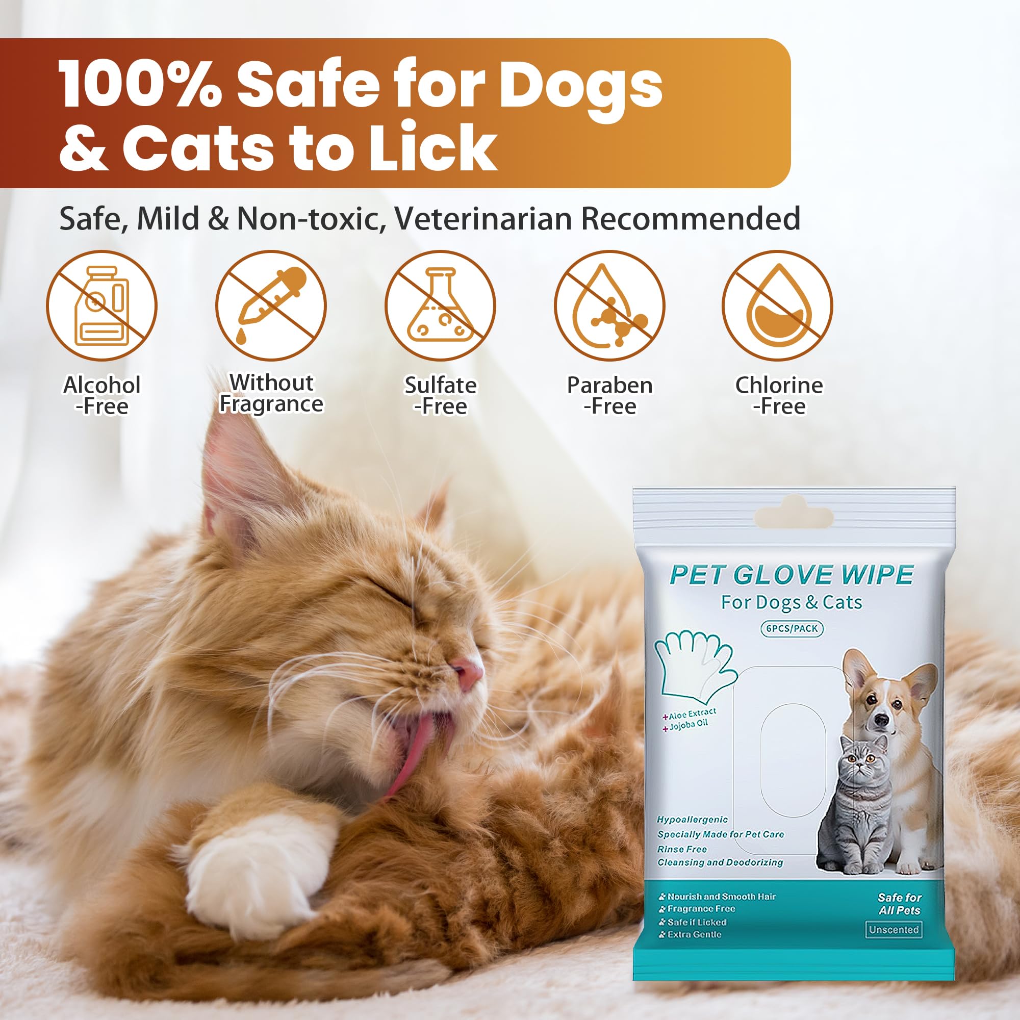 Pet Glove Wipes For Dogs Cats, Dog Cleaning Gloves, Dog Wipes Cleaning Deodorizing, Pet Wipes For Dogs Cats, Extra Thick, Unscen