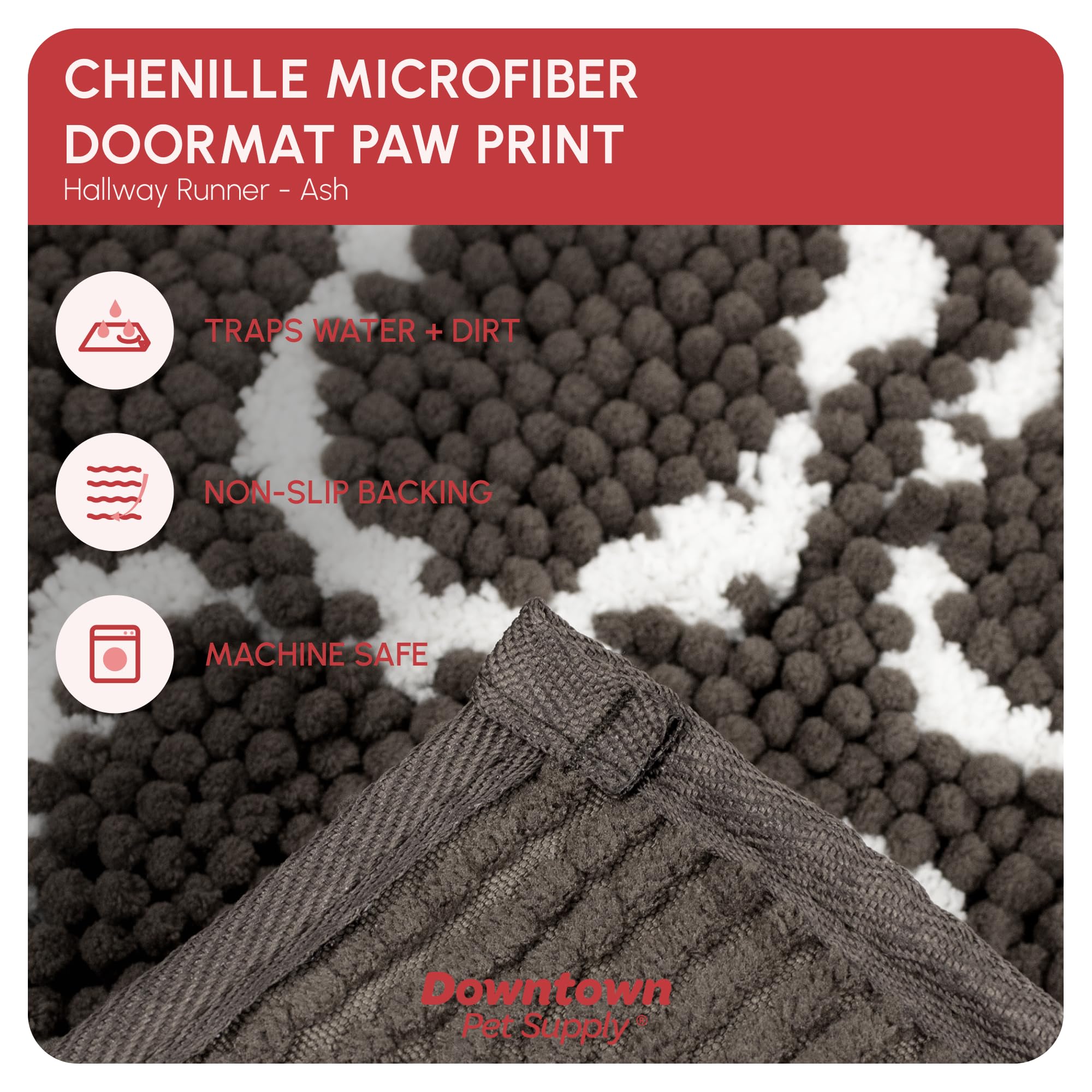 My Doggy Place Microfiber Dog Mat for Muddy Paws, 8 x 2 Ash with Paw Print - Non-Slip, Absorbent and Quick-Drying Dog Paw Clea