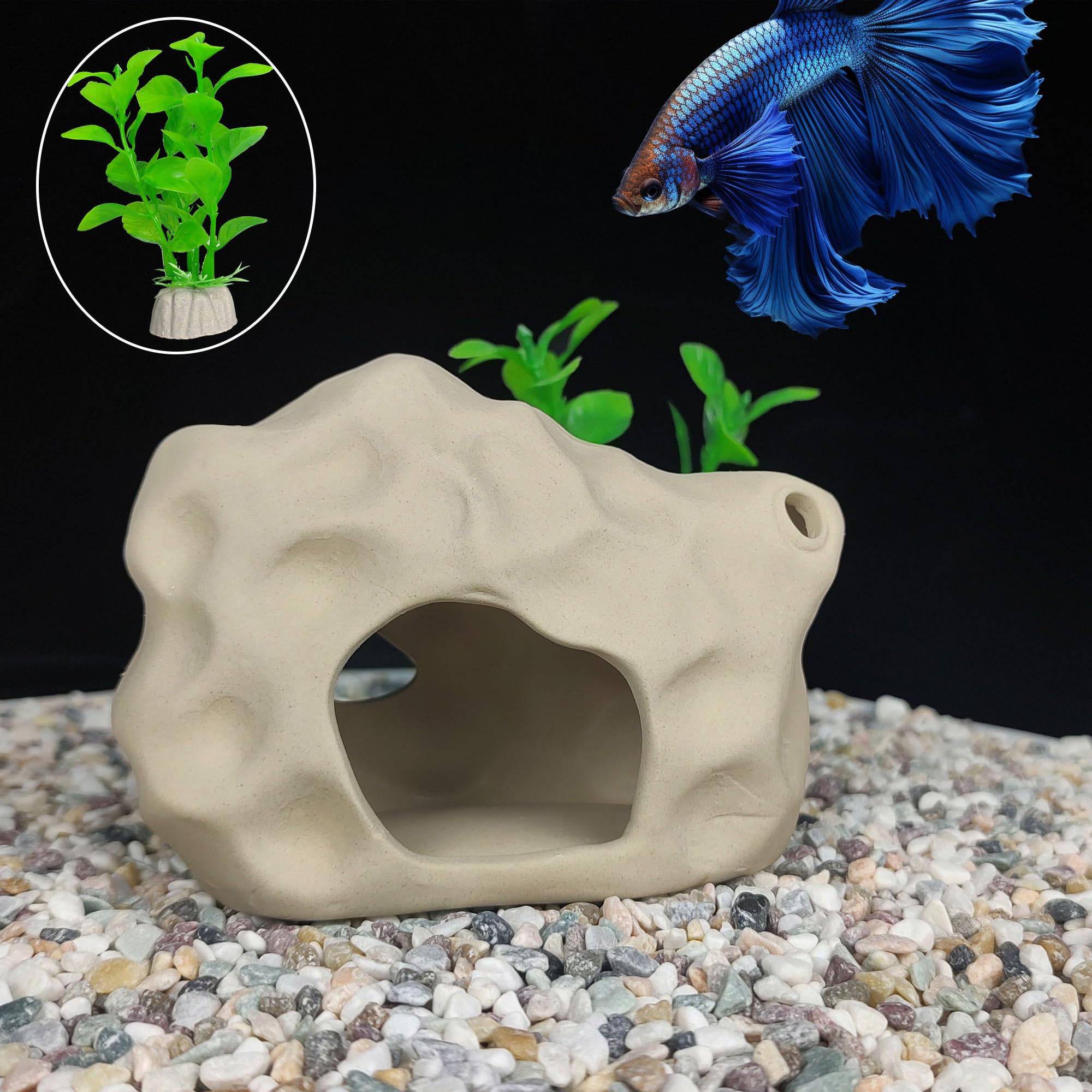 SpringSmart Aquarium Decor Rock Cave for Fish Shrimp Turtle Crab, Betta Fish Tank Decorations Ceramic Hiding Stone, Fish Bowl La