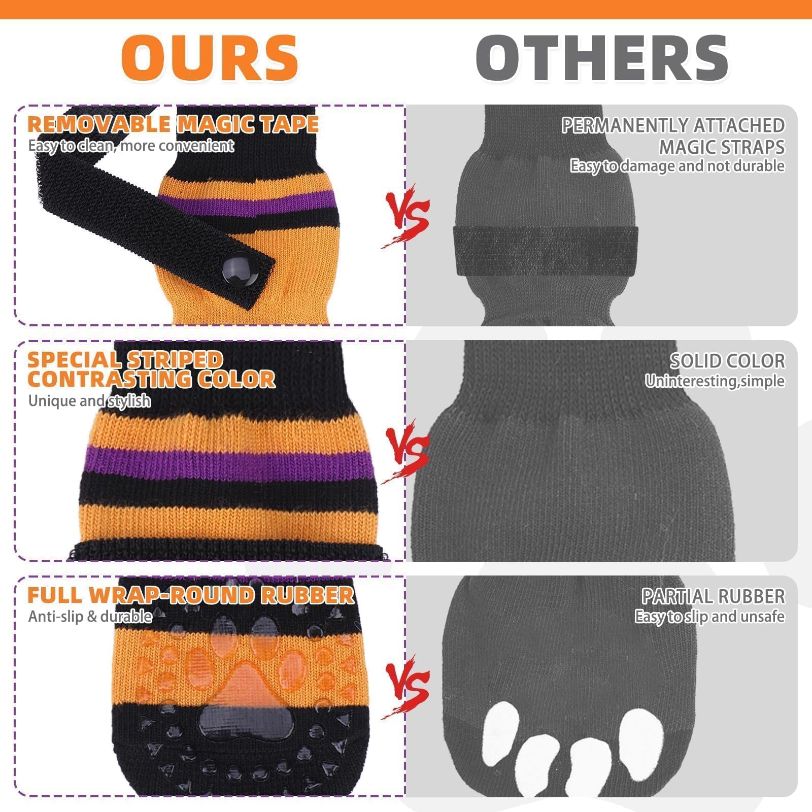 KOOLTAIL Thanksgiving Dog Outfit Anti Slip Dog Socks to Prevent Licking Paws with Grippers, 3 Pairs Paw Protector for Dogs, Doub