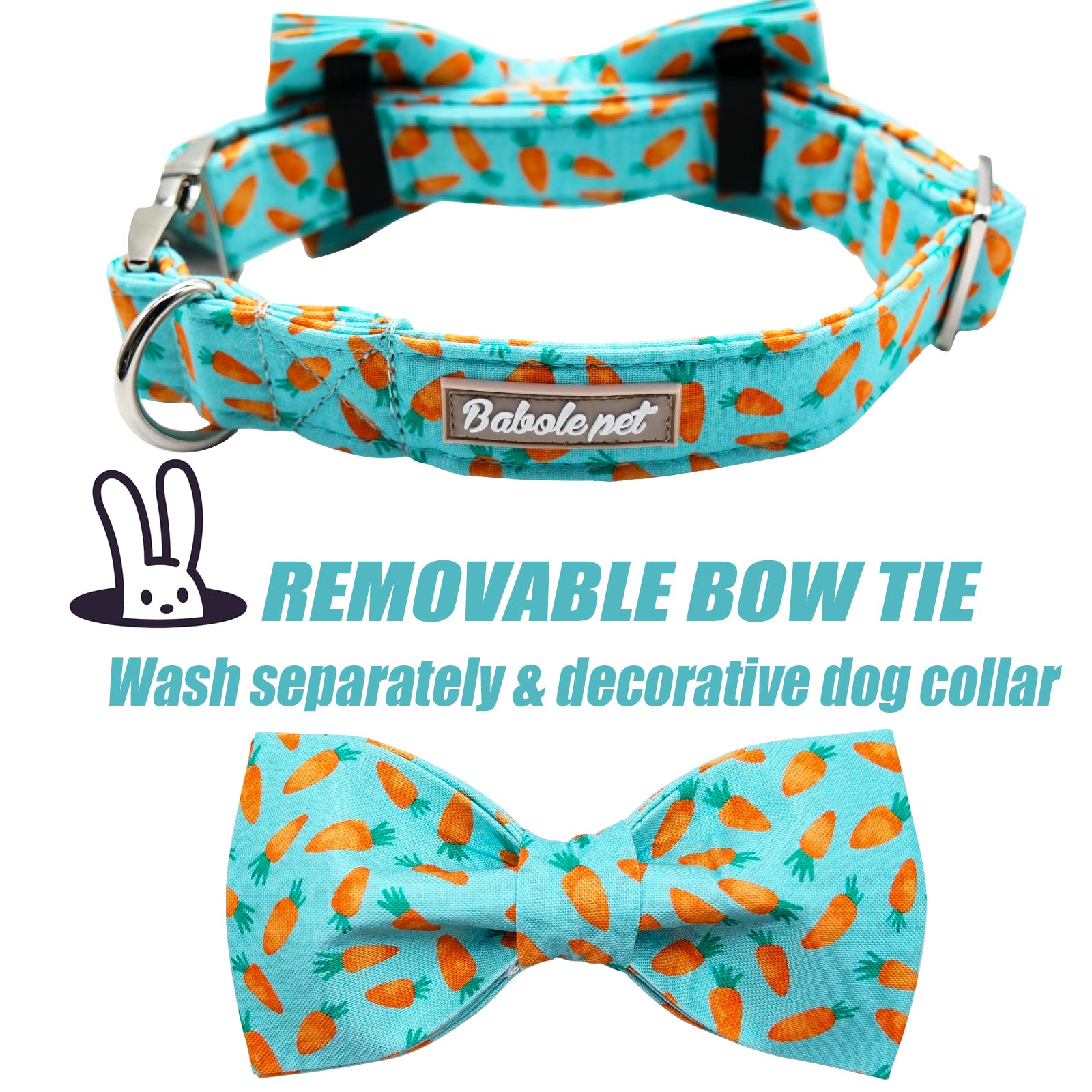 Babole Pet Dog Collar Easter Gift With Bow Tie,Carrot Male Dog Collar With Safety Metal Buckle Adjustable Puppy Collars For Small Medium Large Boy & Girl Dog,L-Neck 16'-24'
