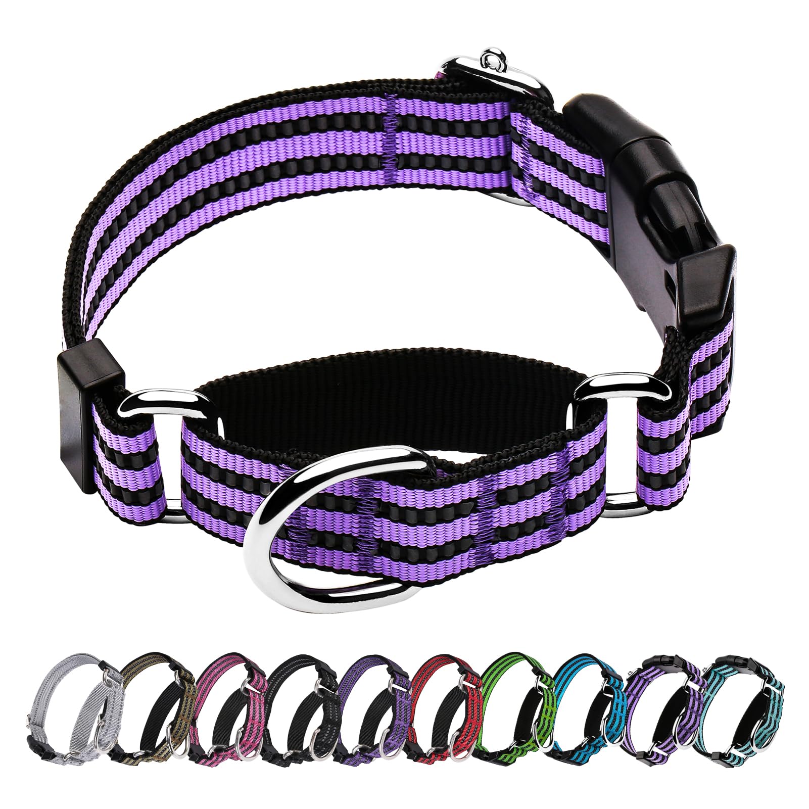 Hikiko Martingale Dog Collars Reflective Nylon Dog Collar With Quick Release Buckle Adjustable Training No Slip Dog Collar (Medium, Lavender)
