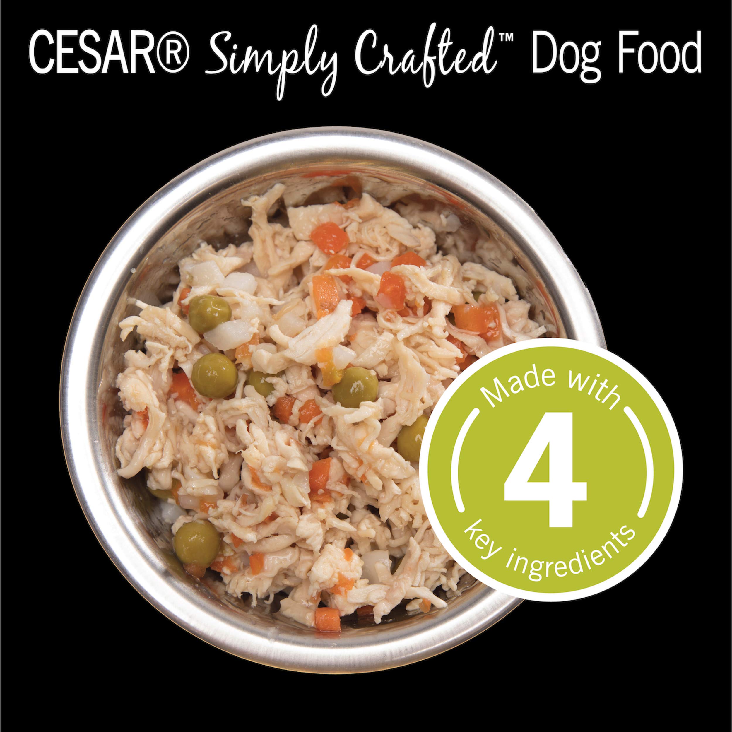 Cesar Simply Crafted Adult Wet Dog Food Meal Topper, Chicken, Carrots, Potatoes & Peas, 1.3oz. (10 Count, Pack of 1)