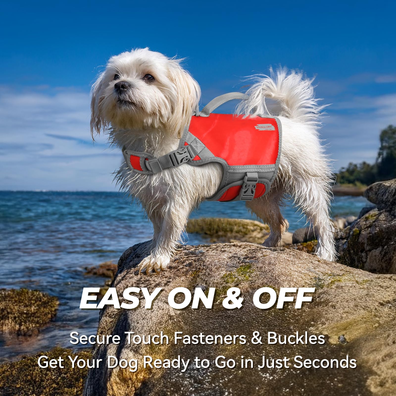 Vivaglory Neoprene Dog Life Jacket Cat Life Jacket For Boating Hunting & Swimming, Lightweight With Leash Ring, Xs, Red Pomegran