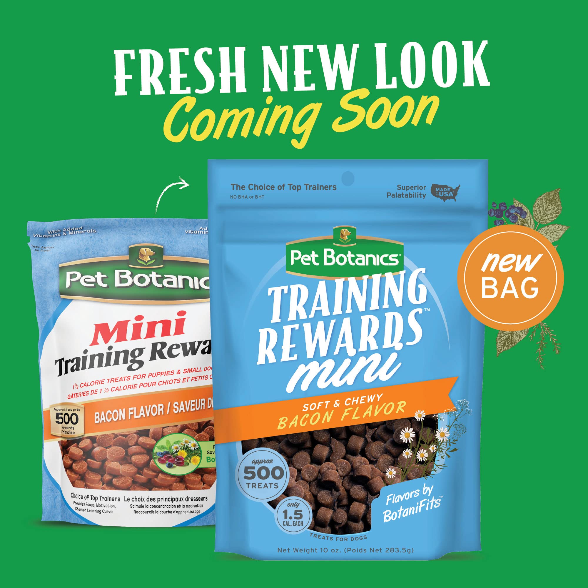 Pet Botanics 10 oz. Pouch Training Rewards Mini Soft & Chewy, Bacon Flavor, with 500 Treats Per Bag, The Choice of Top Trainers
