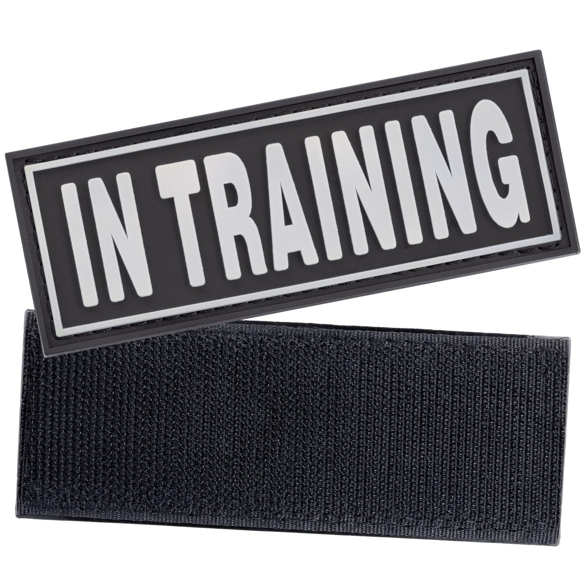 Dogline In Training Patches For Harnesses And Vests Removable 3D Rubber Patches With Hook Backing For Small Medium Or Large Working Dogs 1' X 2.75' - Two Patches