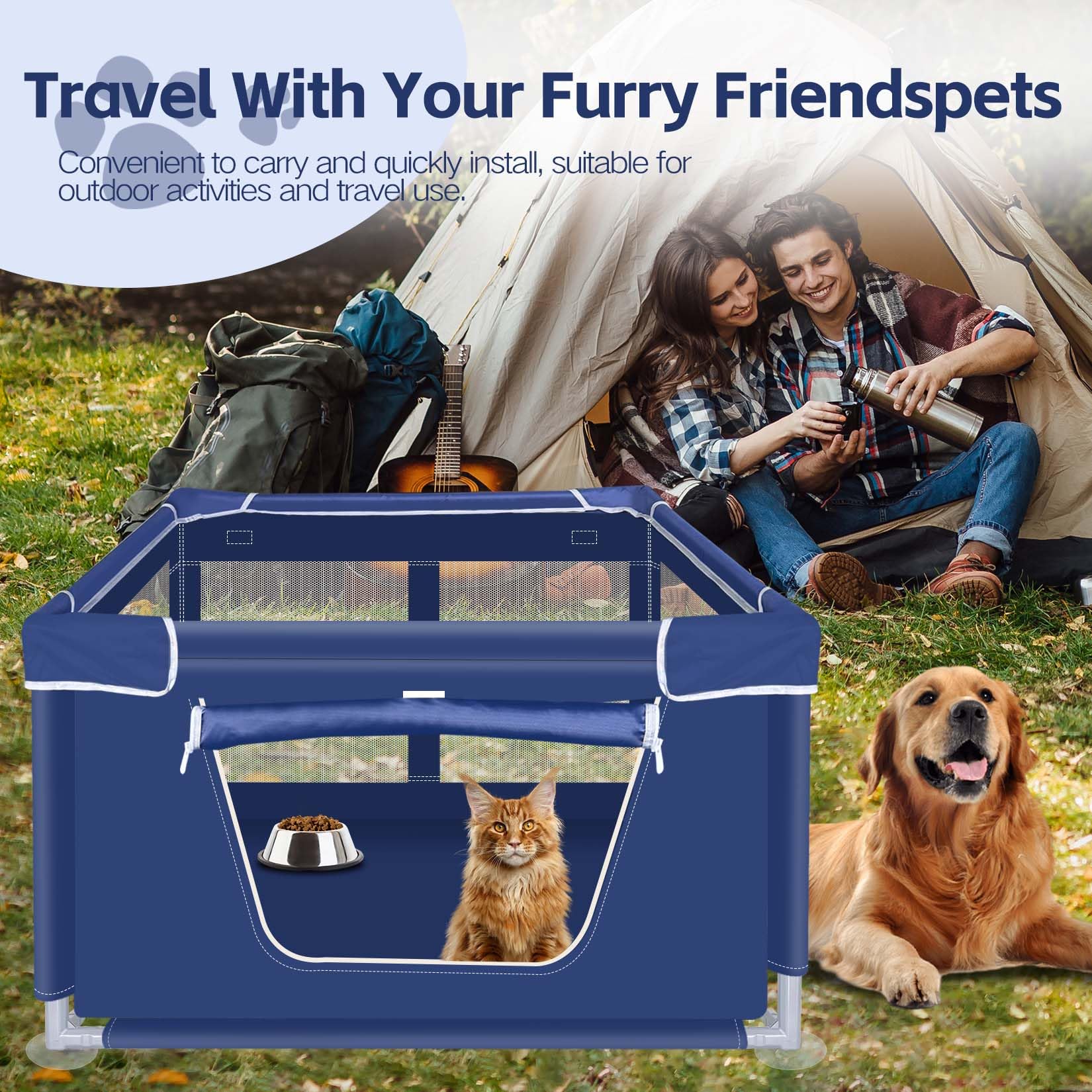 42X42X25.6 Inches Dog Playpen, Foldable Portable Soft Puppy Playpen With Gate, Thickened Fabric Mesh Dog Fence With High-Strengt