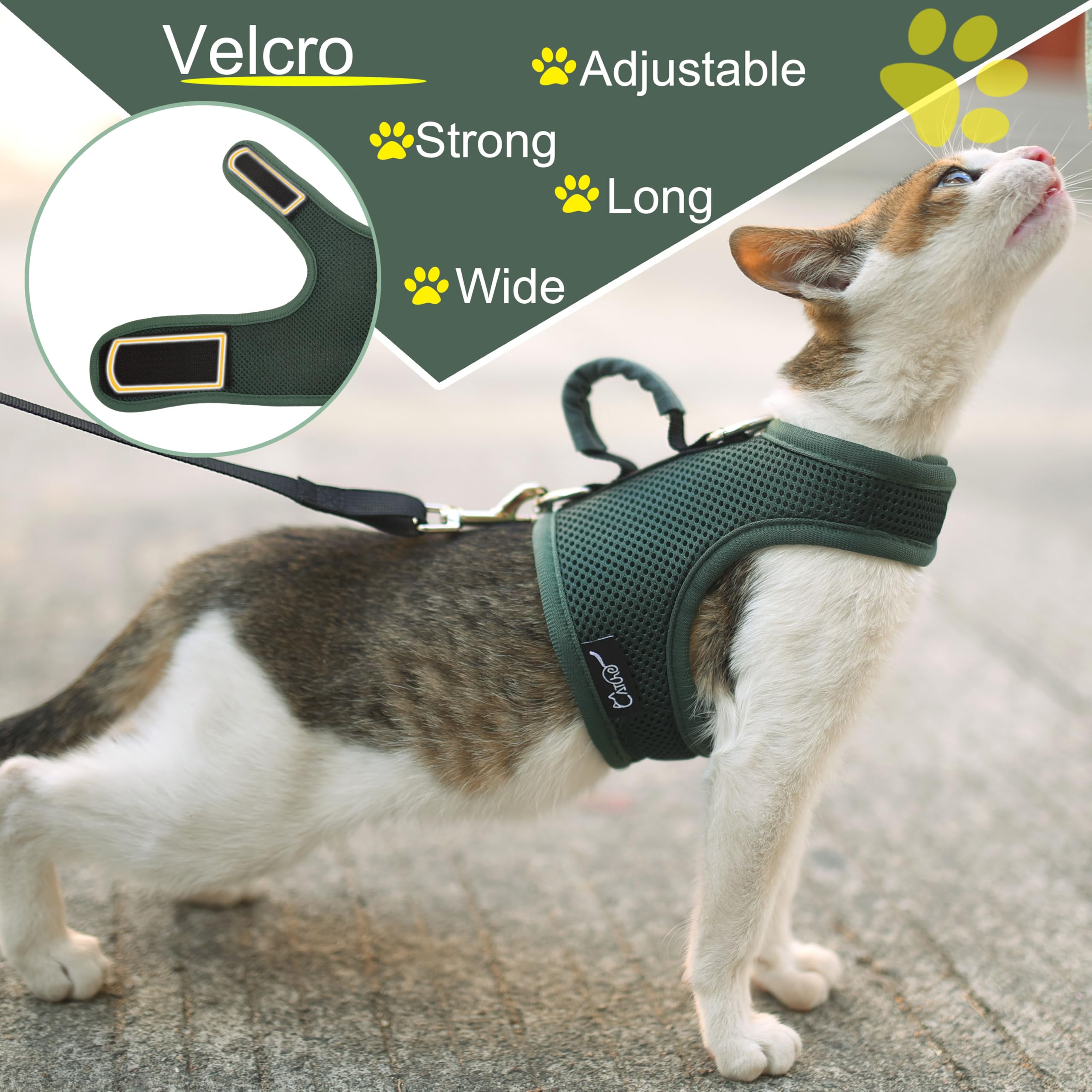 Cat Harness And Leash For Walking Escape Proof Breathable Mesh Fabric, Solid Green, Large, Adjustable Cat Walking Jackets With H