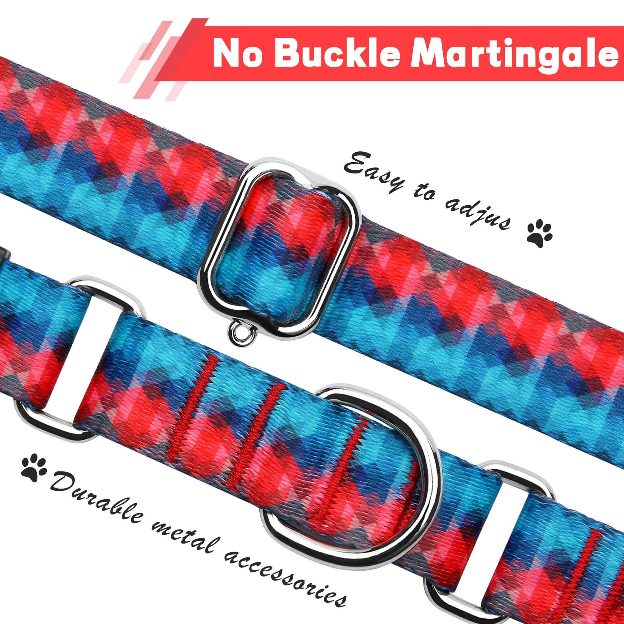 Hikiko Martingale Collar For Dogs With No Buckle Geometric Red Green Dog Collars For Medium Dogs,Gradient,M