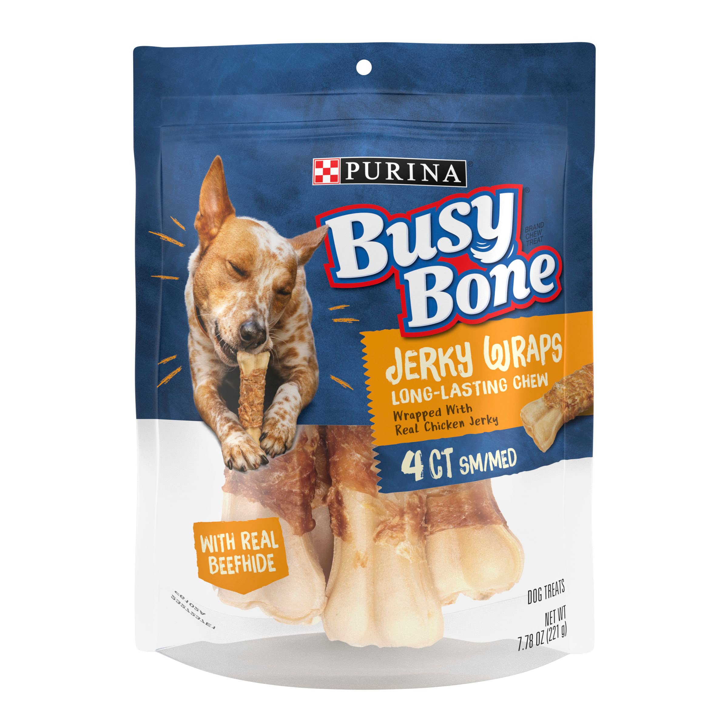Purina Busy Bone Jerky Wraps Grain Free Small/Medium Breed Beefhide and Chicken Jerky Dog Treats - (Pack of 5) 4 ct. Pouches