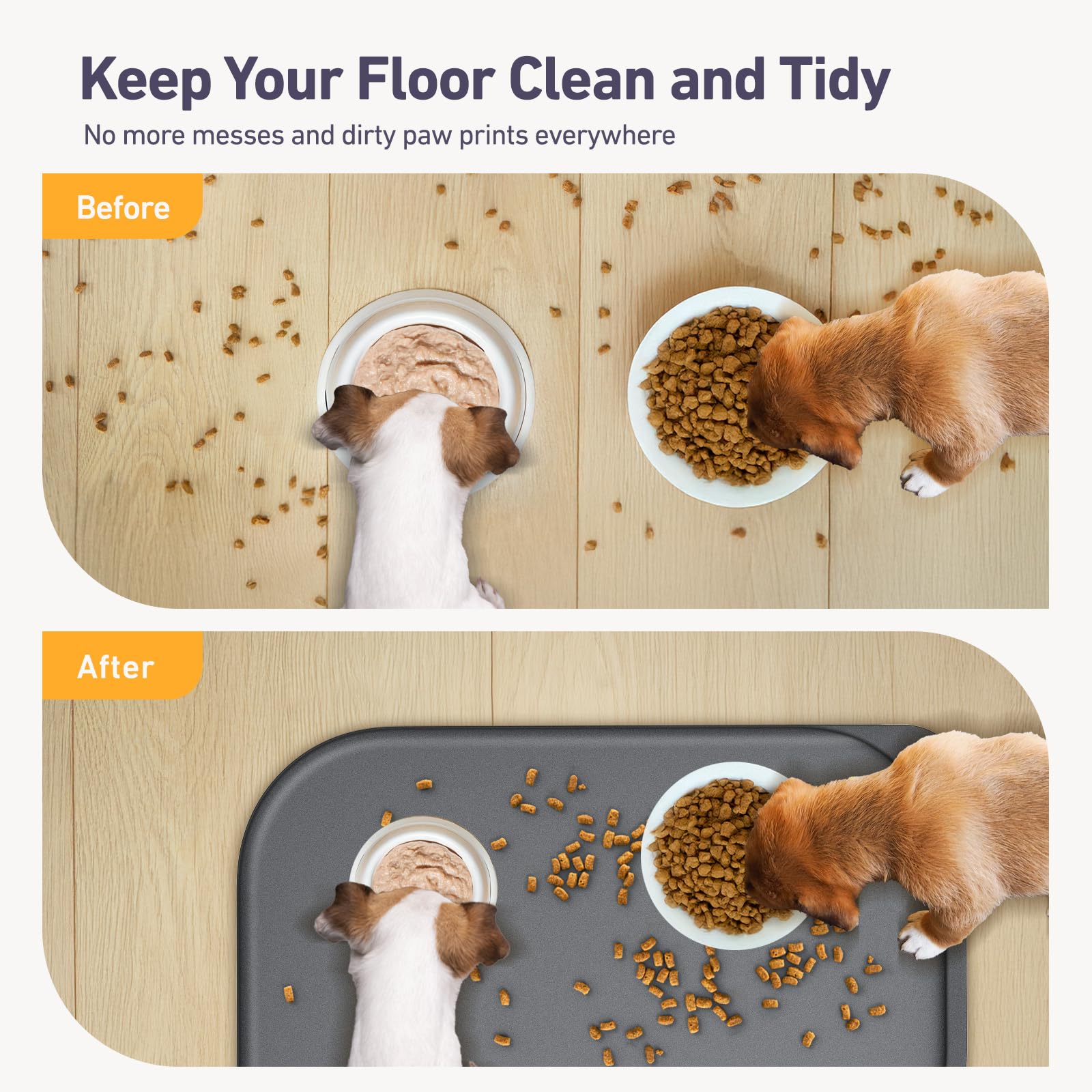 Silicone Pet Feeding Mat With Metal Ring, Waterproof, 23X15 In, Pet Feeding Mats, Raised Edges To Prevent Spills, Dogs And Cats