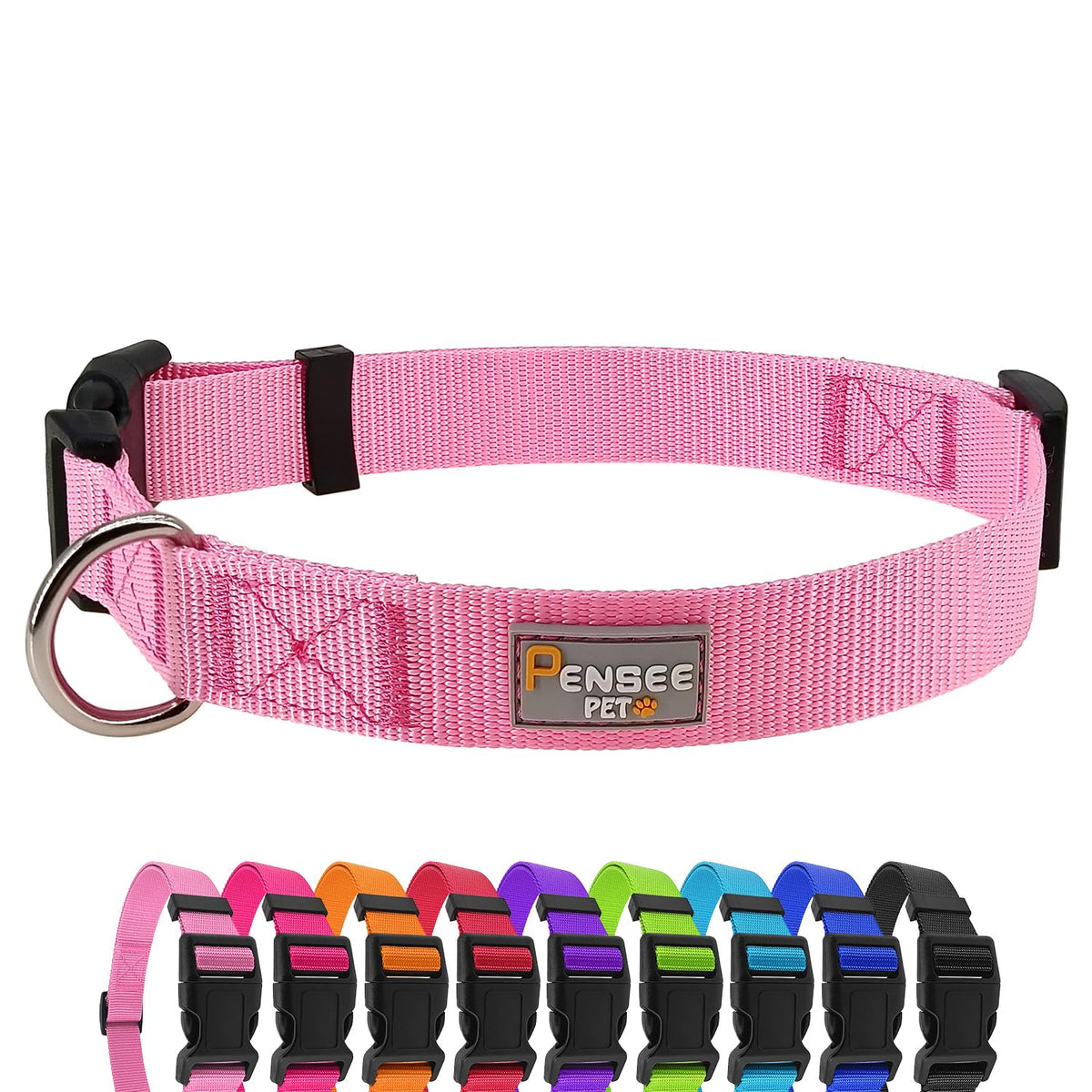PENSEEPET Pink Dog Collar Basic Adjustable Dog Collars for Puppy Small Medium Large Dogs Girls with Breathable Quick Release Nyl