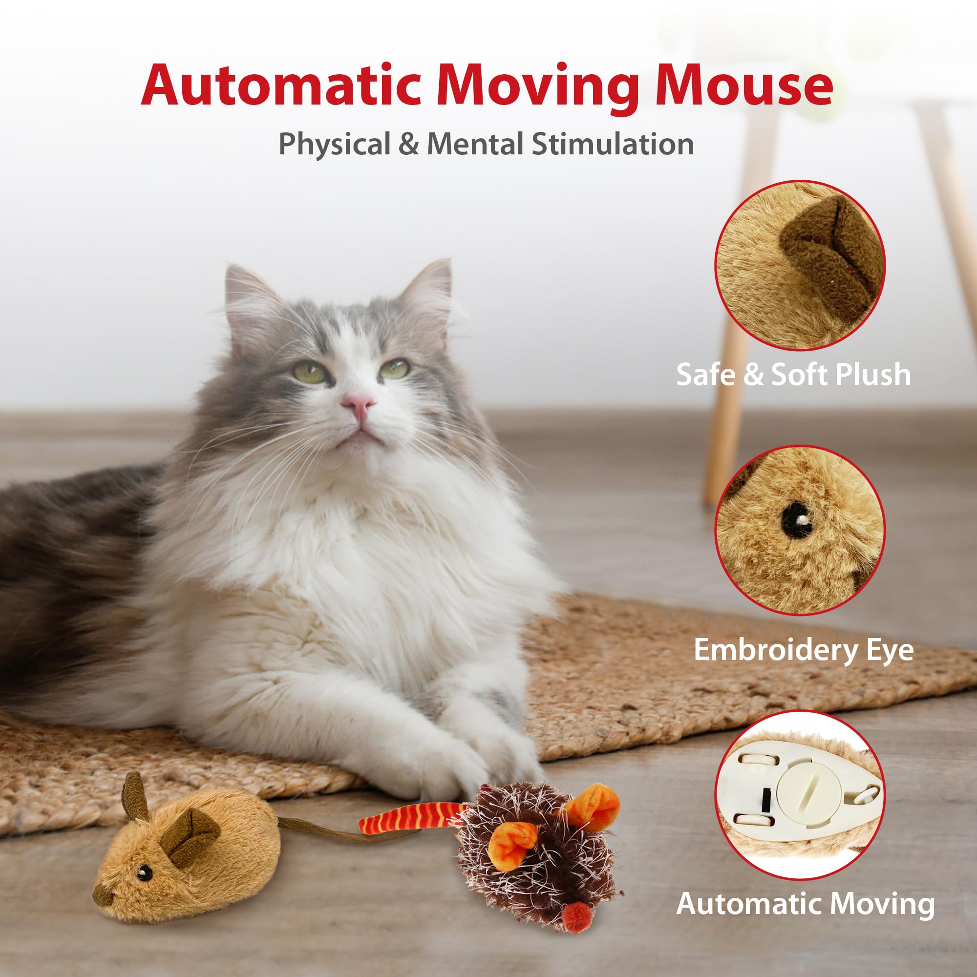 Petgeek Gigwi Interactive Cat Toys For Indoor Cats, Automatic Electronic Moving Mouse Cat Toy With Realistic Squeaky, Kitten Toy