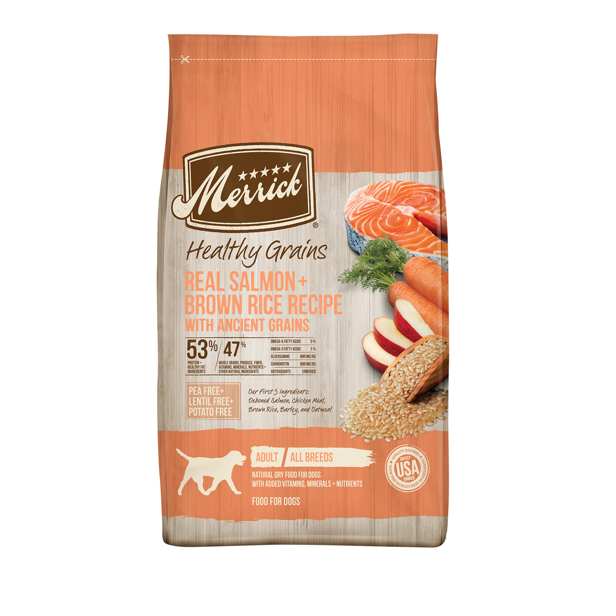 Merrick Healthy Grains Premium Adult Dry Dog Food, Wholesome And Natural Kibble With Salmon And Brown Rice - 4.0 lb. Bag