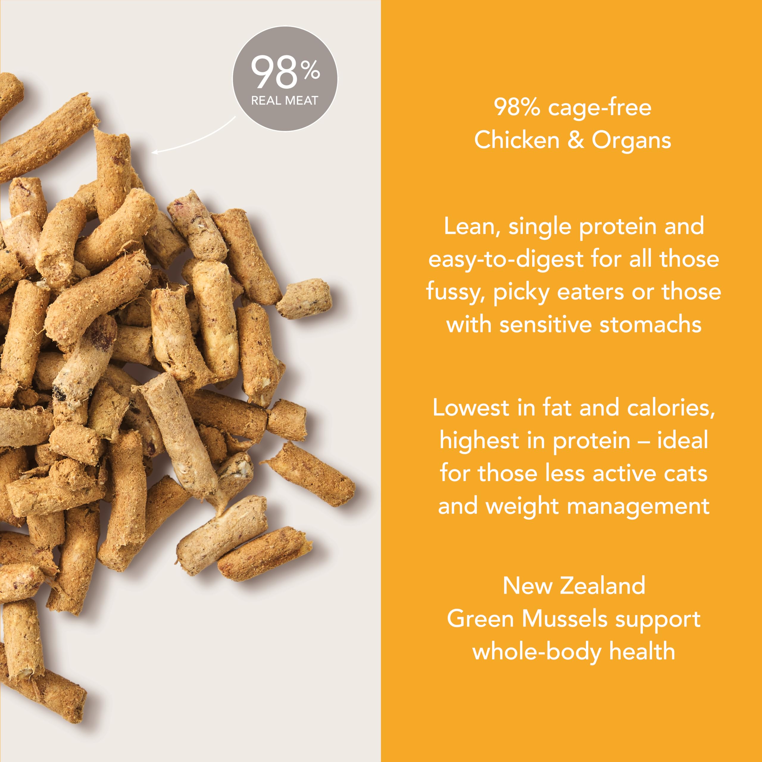 Feline Natural Grain-Free Freeze Dried Cat Food - Chicken Feast, 11 Ounce - High Protein Cat Food from New Zealand, Natural Ingr