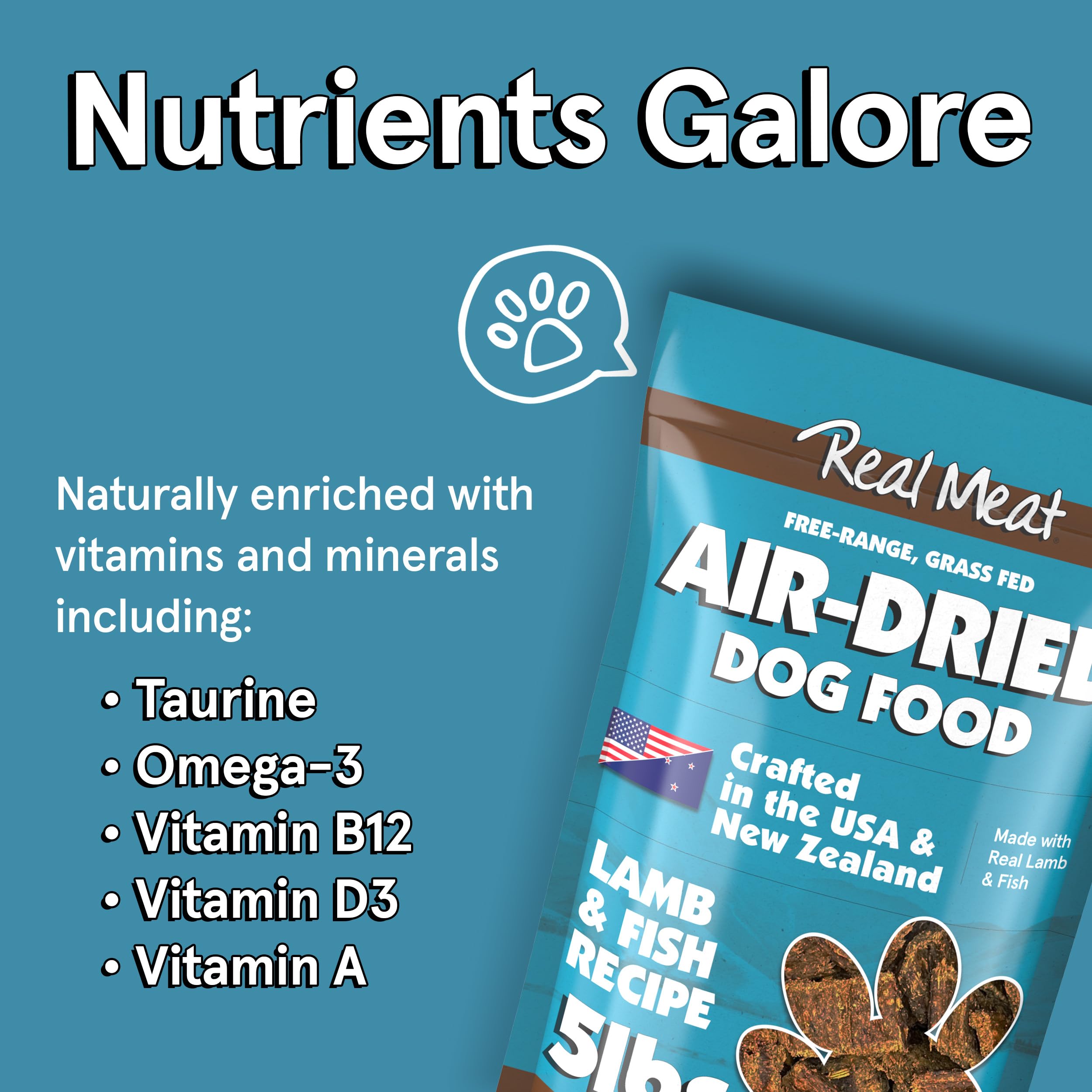 Real Meat Air Dried Dog Food w/ Real Lamb & Fish - 5lb Bag of Grain-Free Real Meat Dog Food Sourced from Free-Range Lamb & Ocean