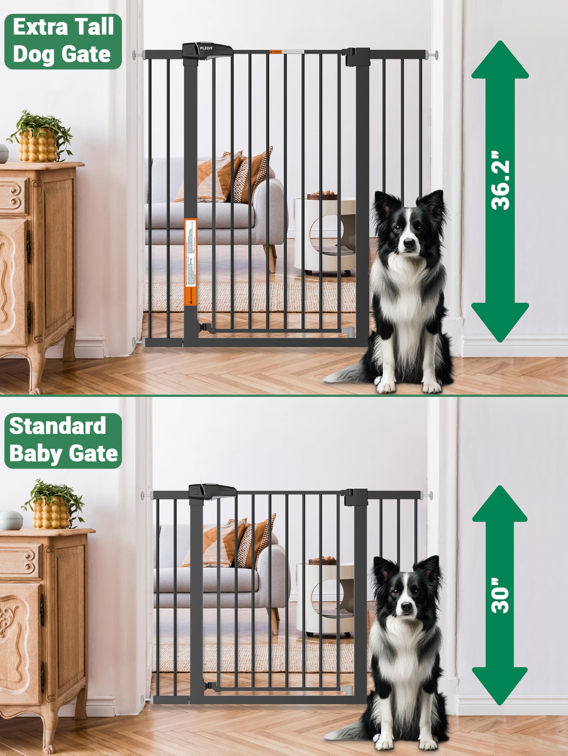 36.2  Extra Tall Baby Gate for Stairs, 29.5-46  Wide Dog Gate for Doorways, Walk Thru Auto Close Metal Pet Gate for The House, S