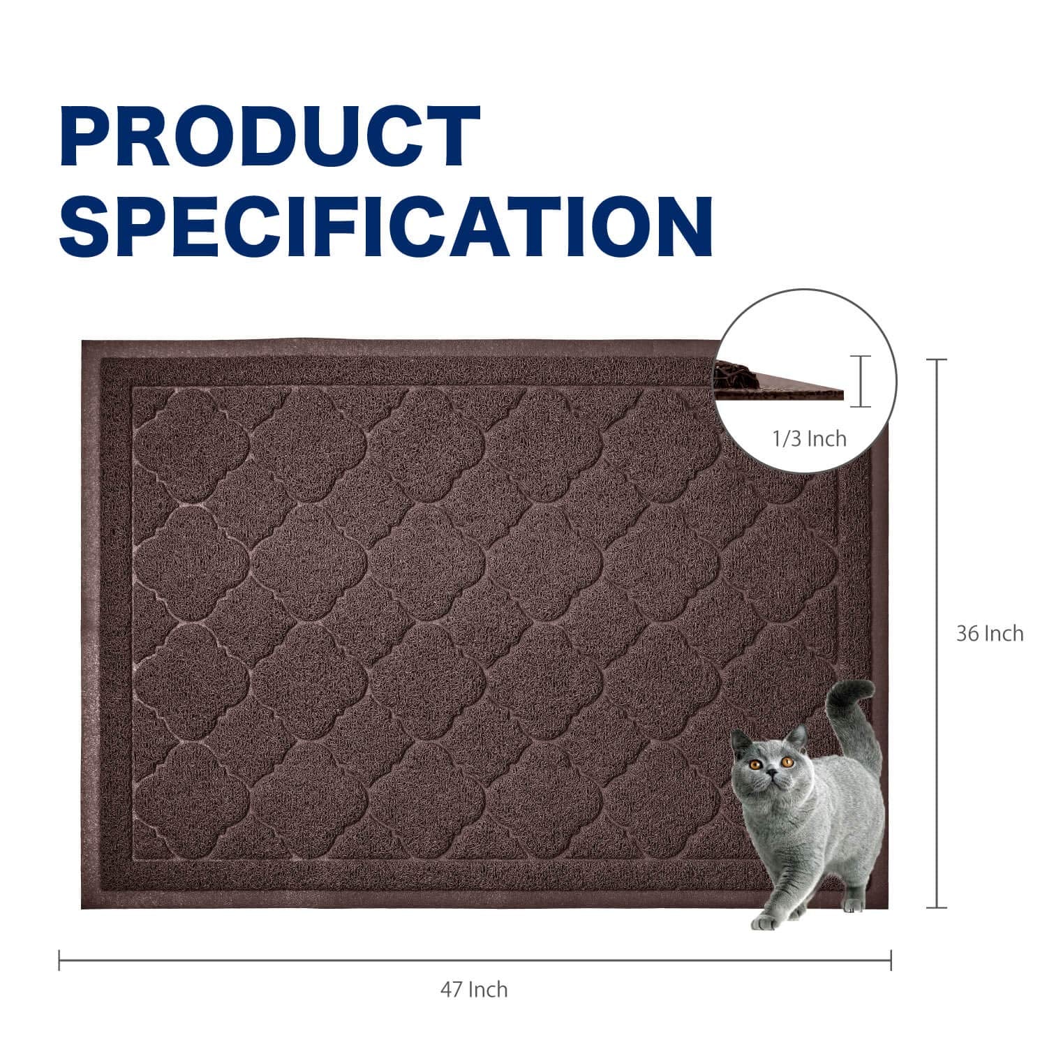 WePet Cat Litter Box Mat - XXL 47" x 36" Durable PVC Pad, Brown, Phthalate Free, Urine-Resistant, Scatter Control