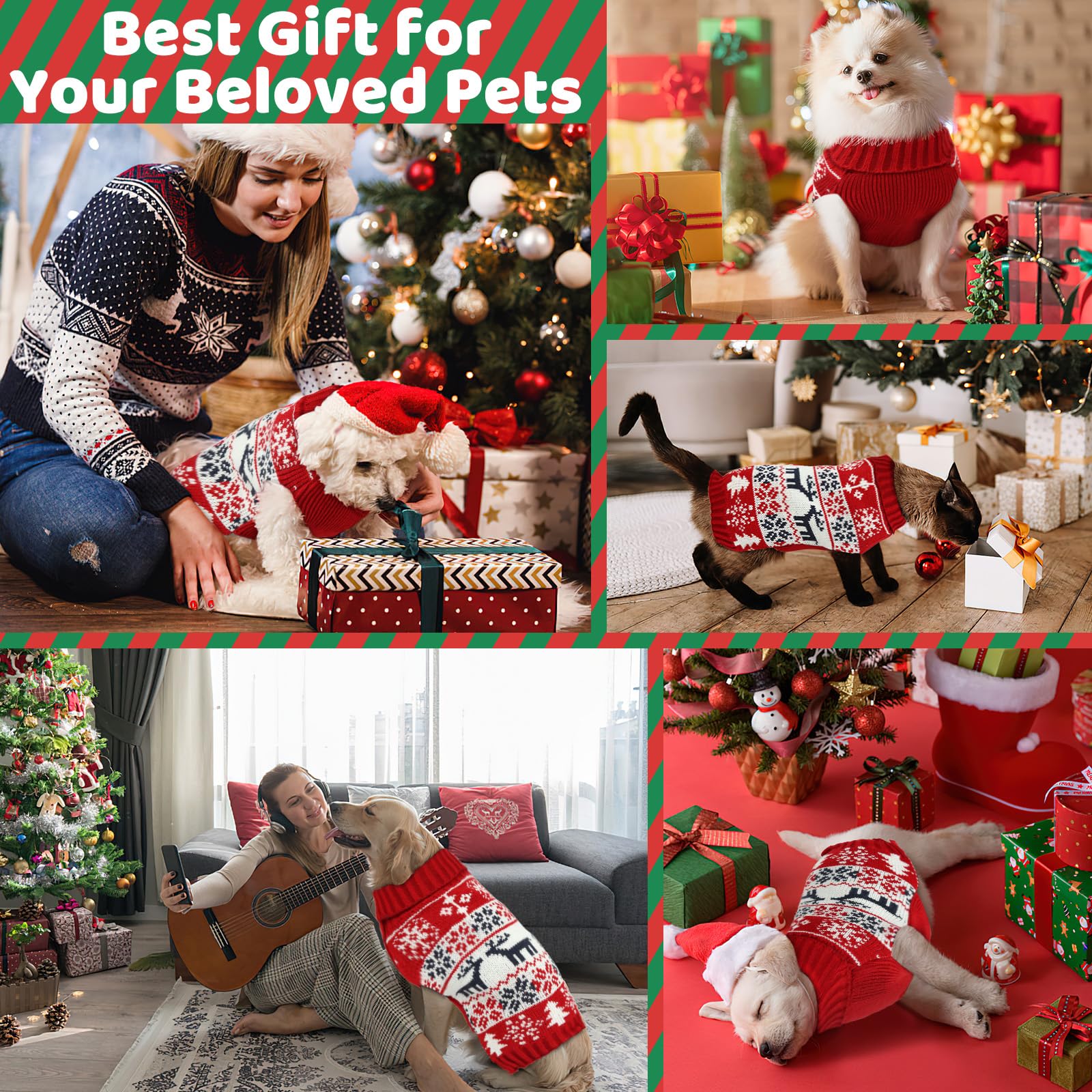 Christmas Dog Sweaters For Small Large Dogs Girl, Soft Warm Pup Dogs Shirt, Turtleneck Dog Sweaters For Medium Large Dogs, Double Knitting Collar For Outdoors Playing, Warm Dog Cat Clothes Deer L