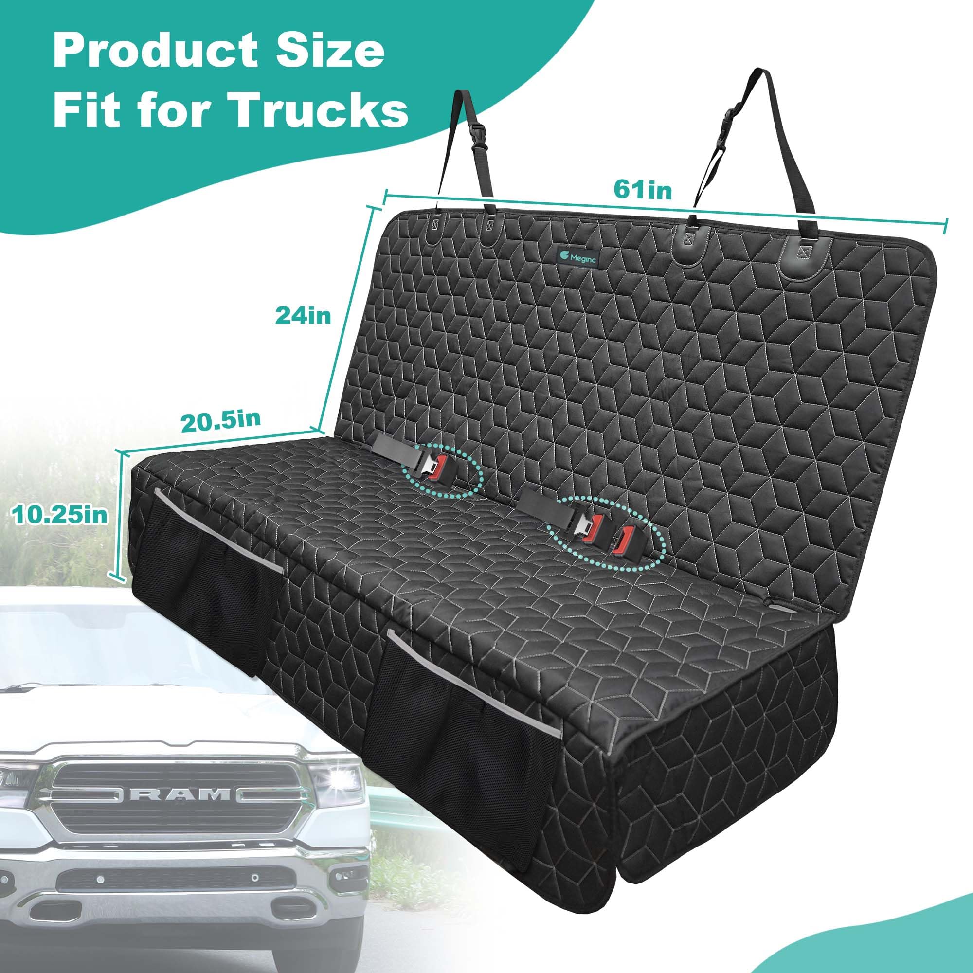 Dog Car Seat Cover For Back Seat, Waterproof Pet Bench Seat Covers For Trucks Ford F-Series/Chevrolet Silverado/Ram/Gmc Sierra 6