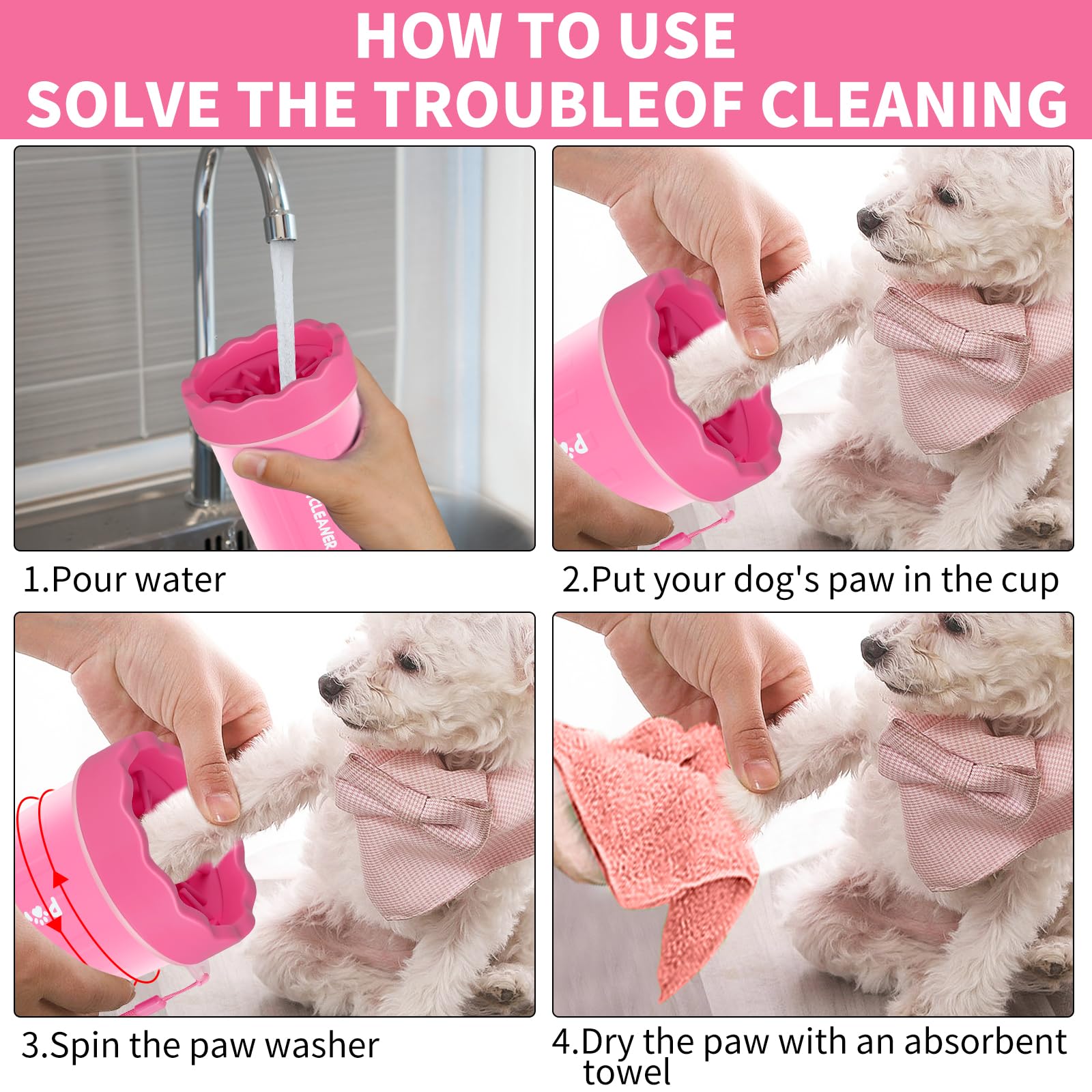 Comotech Dog Paw Cleaner, Portable Dog Paw Washer Pet Cleaning Silicone Brush With 3 Absorbent Towel, Pet Foot Cleaner For Small