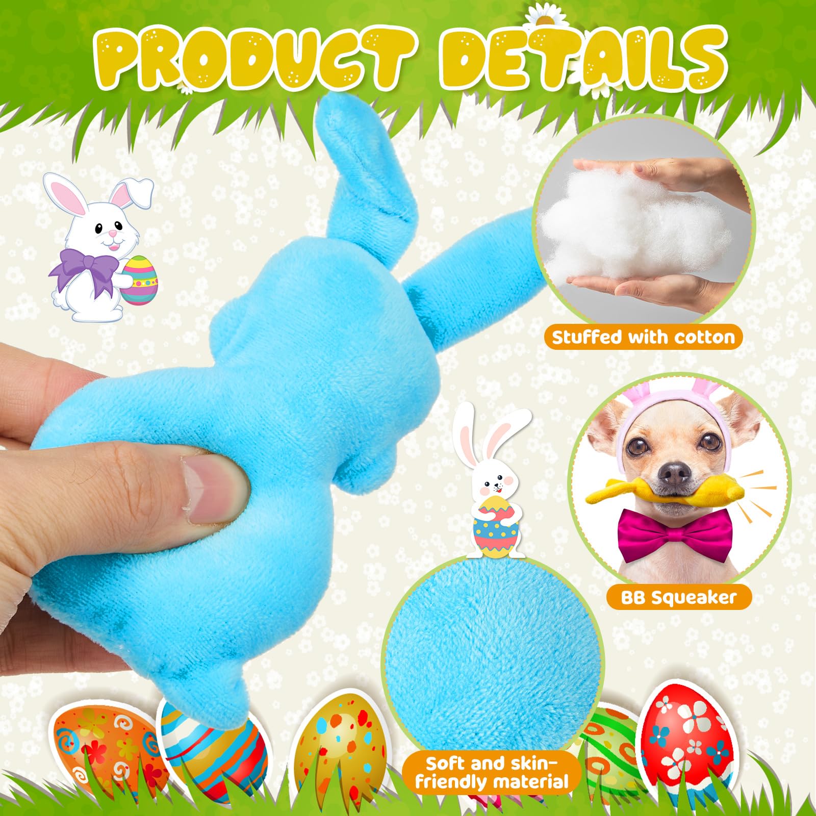 Leyndo 12 Pieces Easter Toys For Dogs Pastel Colors Bunny Dog Toys 6 Inch Easter Squeaky Dog Toys 6 Inch For Small Medium Large