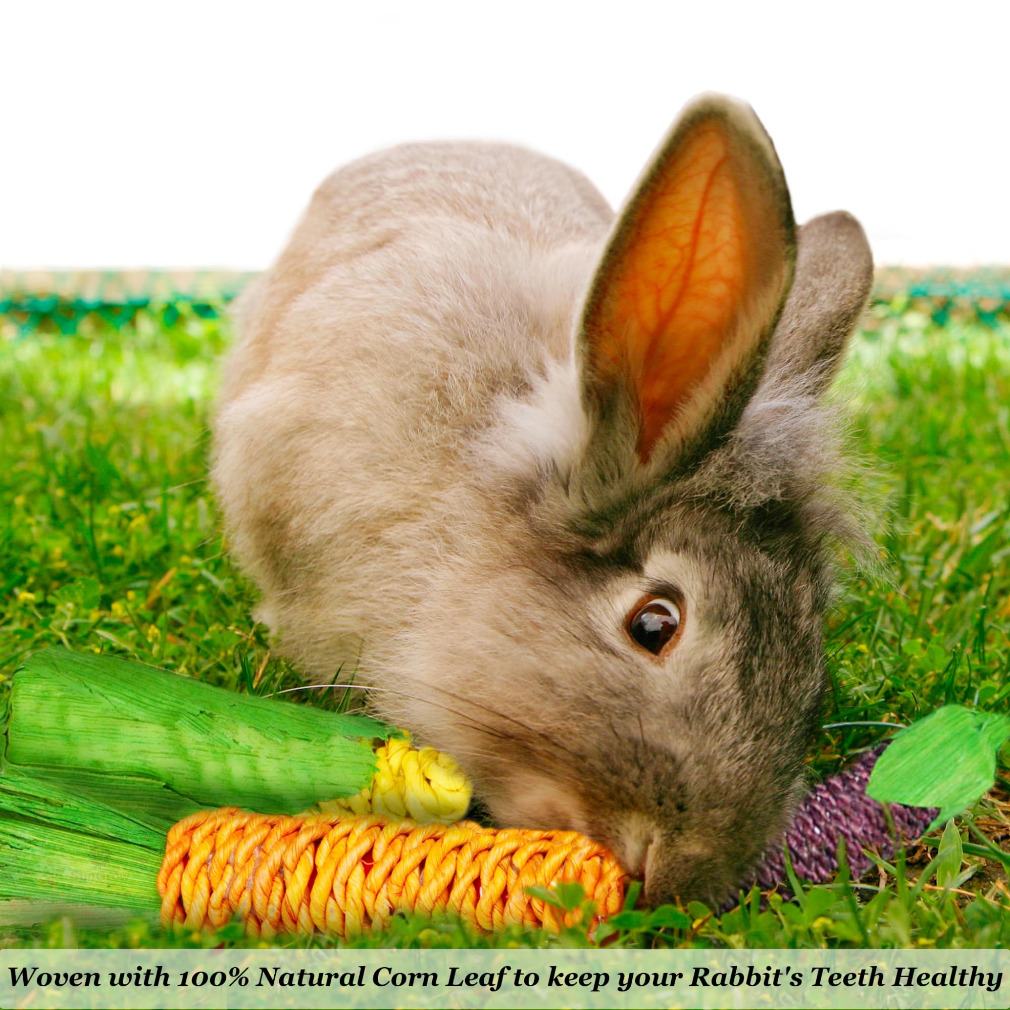Sungrow Natural Veggie Chew Toys For Rabbits, 5.2 Inches, Woven With 100% Organic Material, Stimulate Your Bunny Rabbits, Bright